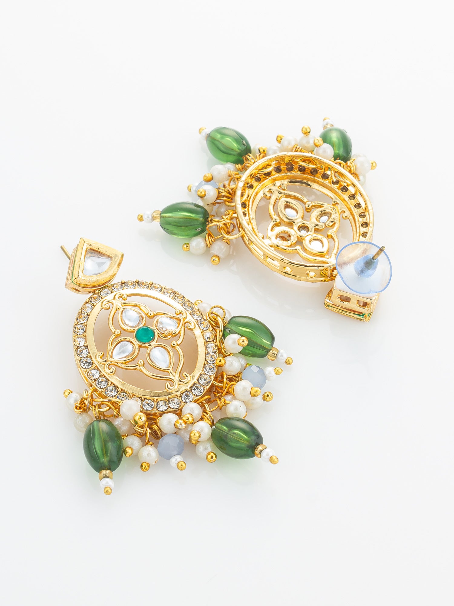 Gold Plated Green Beaded Choker Necklace Set – View 3 | Aadita Jewelry