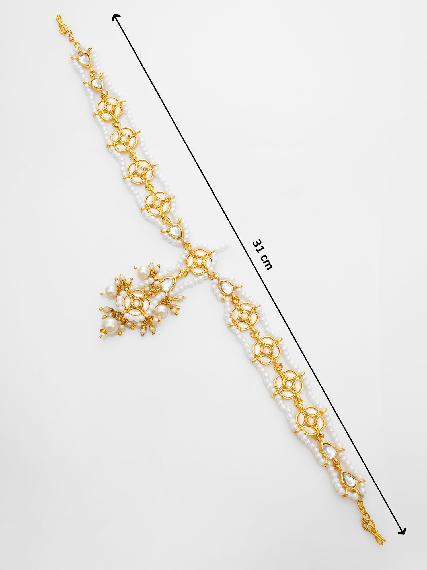 Gold Plated Kundan Pearl Matha Patti with Maang Tikka for Women – View 4 | Aadita Jewelry