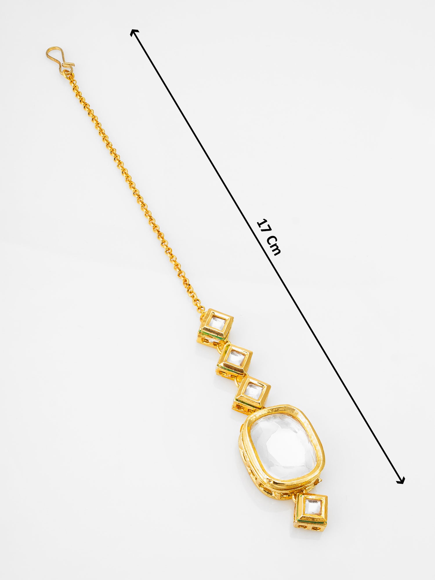 Gold-Tone Kundan Square and Oval  Maang Tikka with Chain – View 4 | Aadita Jewelry