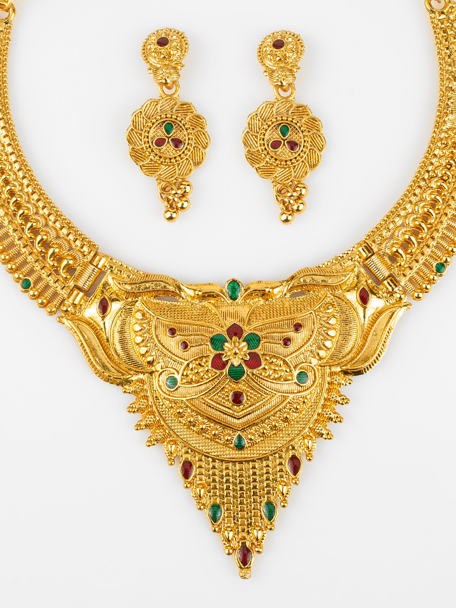 Gold-Plated Temple Necklace Set for Women | Bridal Peacock Jewellery | Traditional Design – View 4 | Aadita Jewelry
