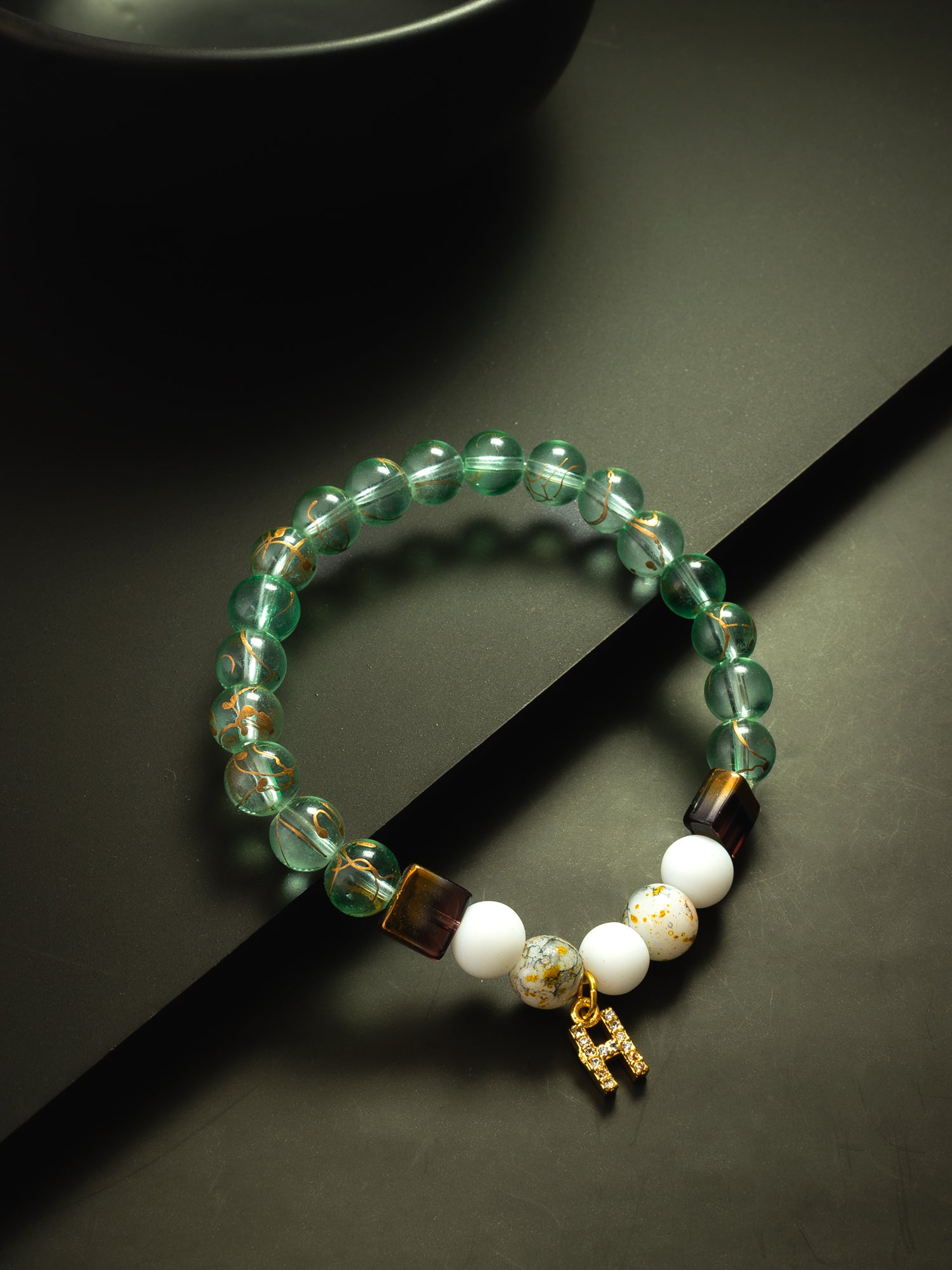 Mint Green Beaded Bracelet with Charm Accent – View 3 | Aadita Jewelry