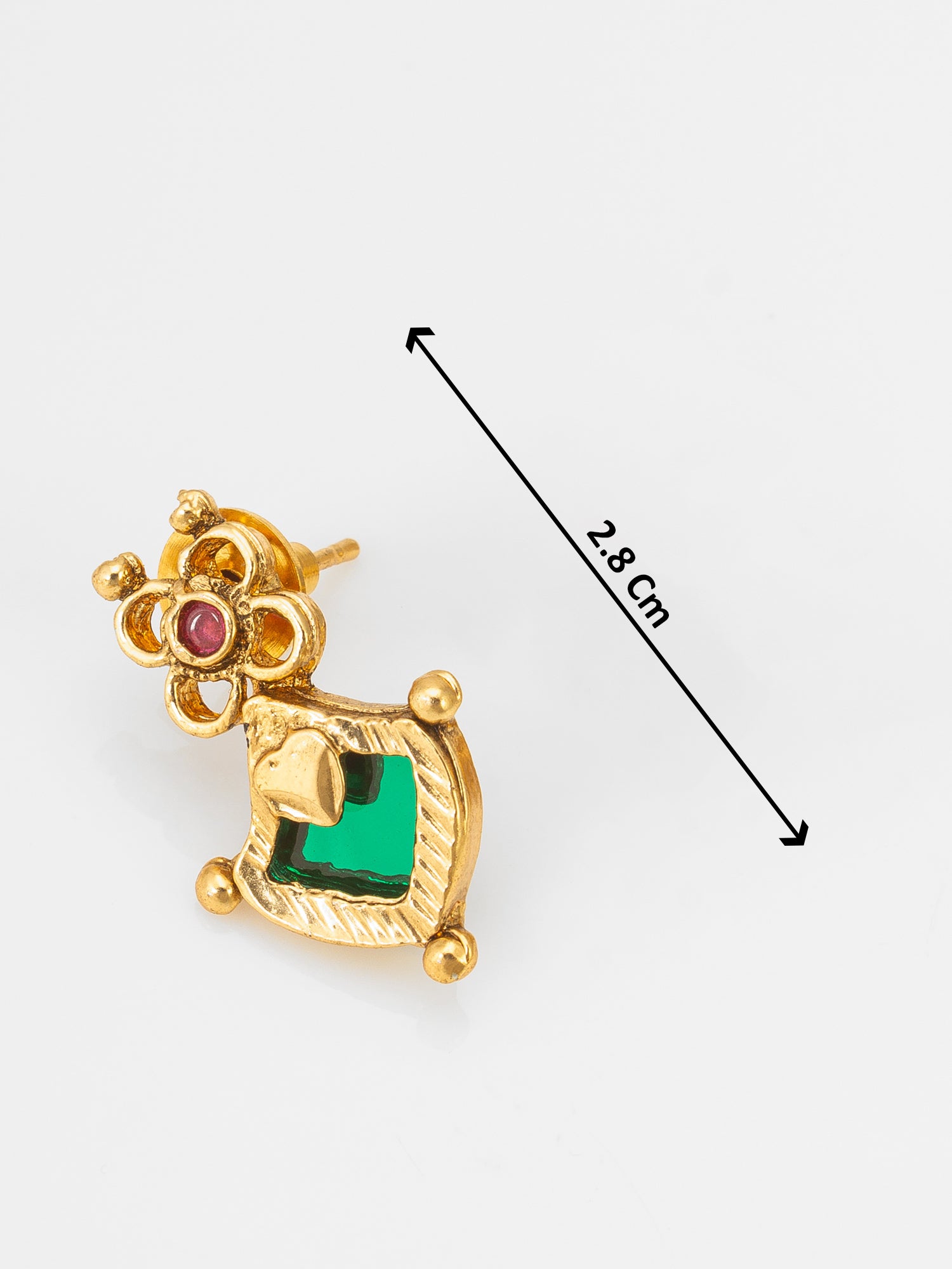 Gold-Tone Green Stone Floral Necklace Set with Stud Earrings – View 4 | Aadita Jewelry