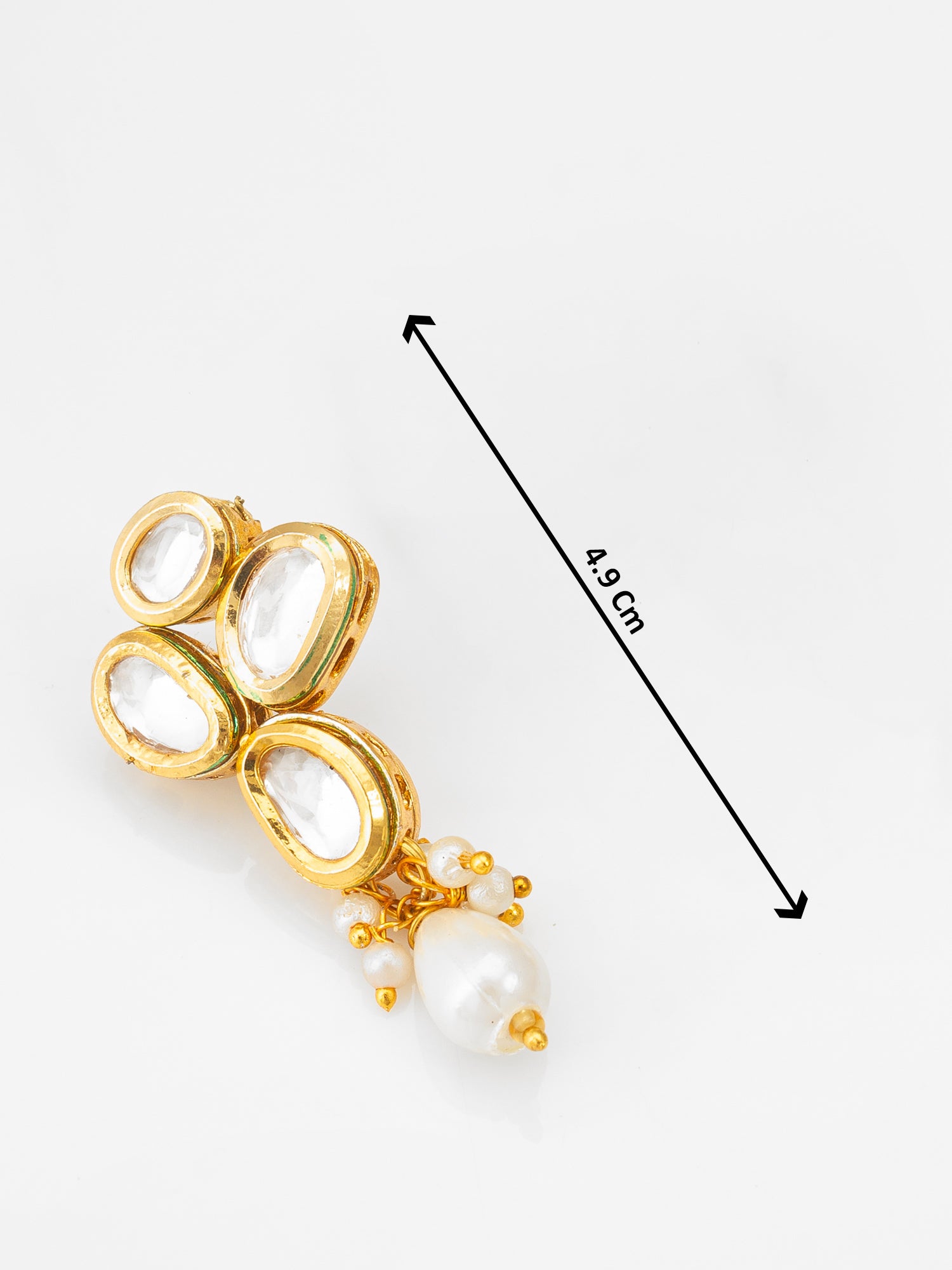 Classic Gold-Plated Oval Kundan Earrings with Oversized Pearl Drops – View 3 | Aadita Jewelry
