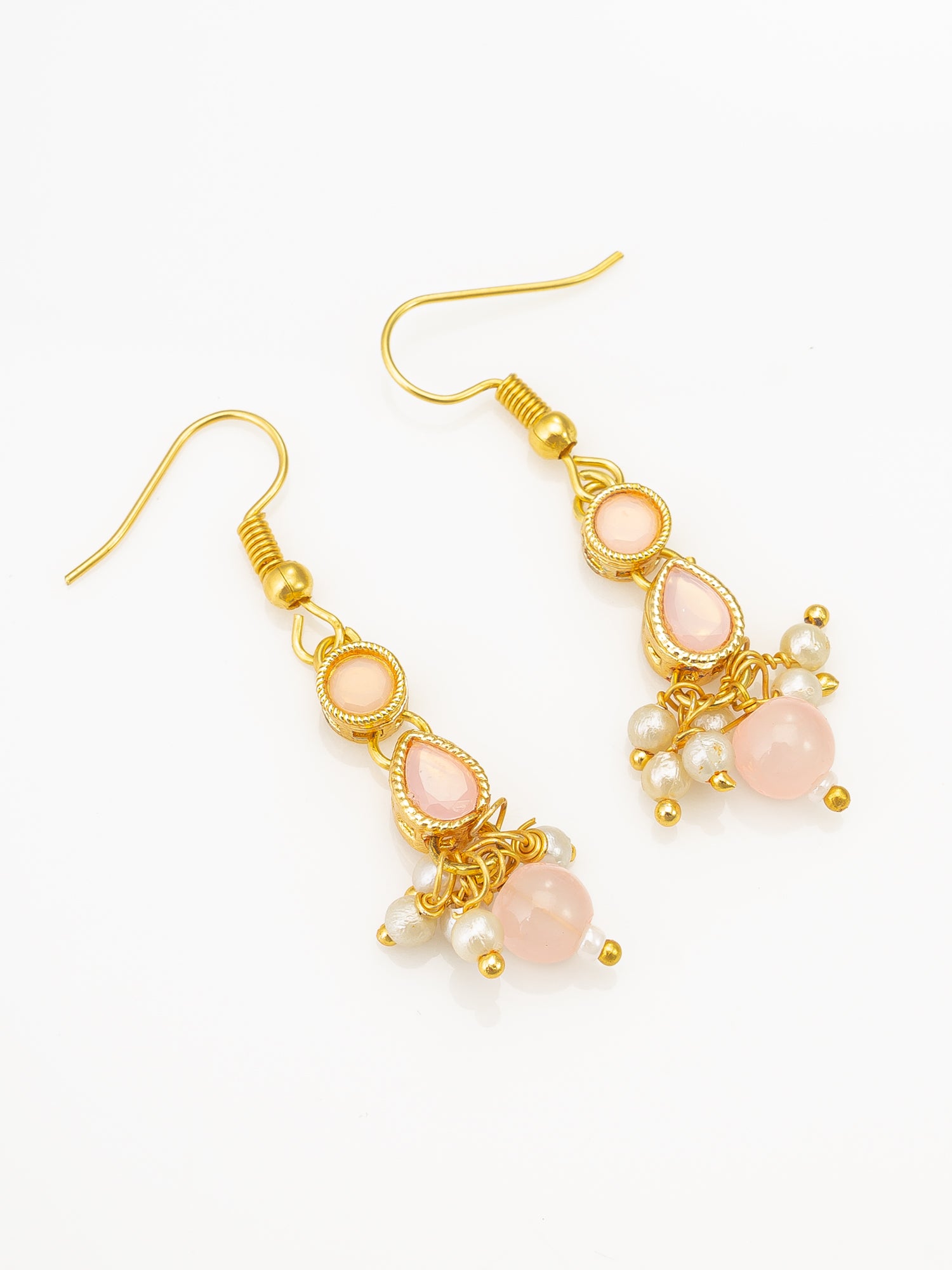 Gold Plated Peach Stone Choker Necklace Set with Earrings – View 2 | Aadita Jewelry