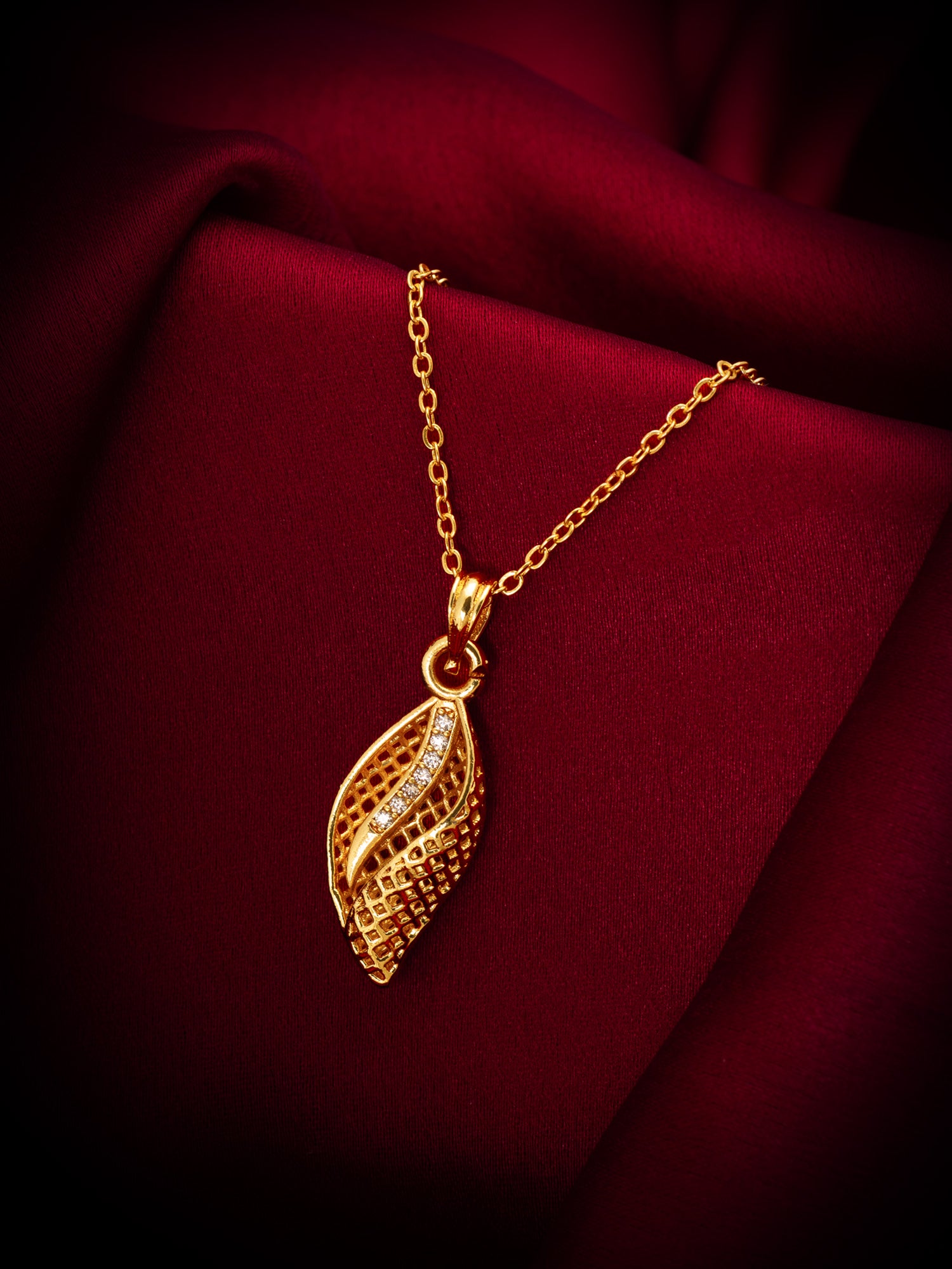 Gold-Tone Leaf AD Pendant Necklace – View 4 | Aadita Jewelry