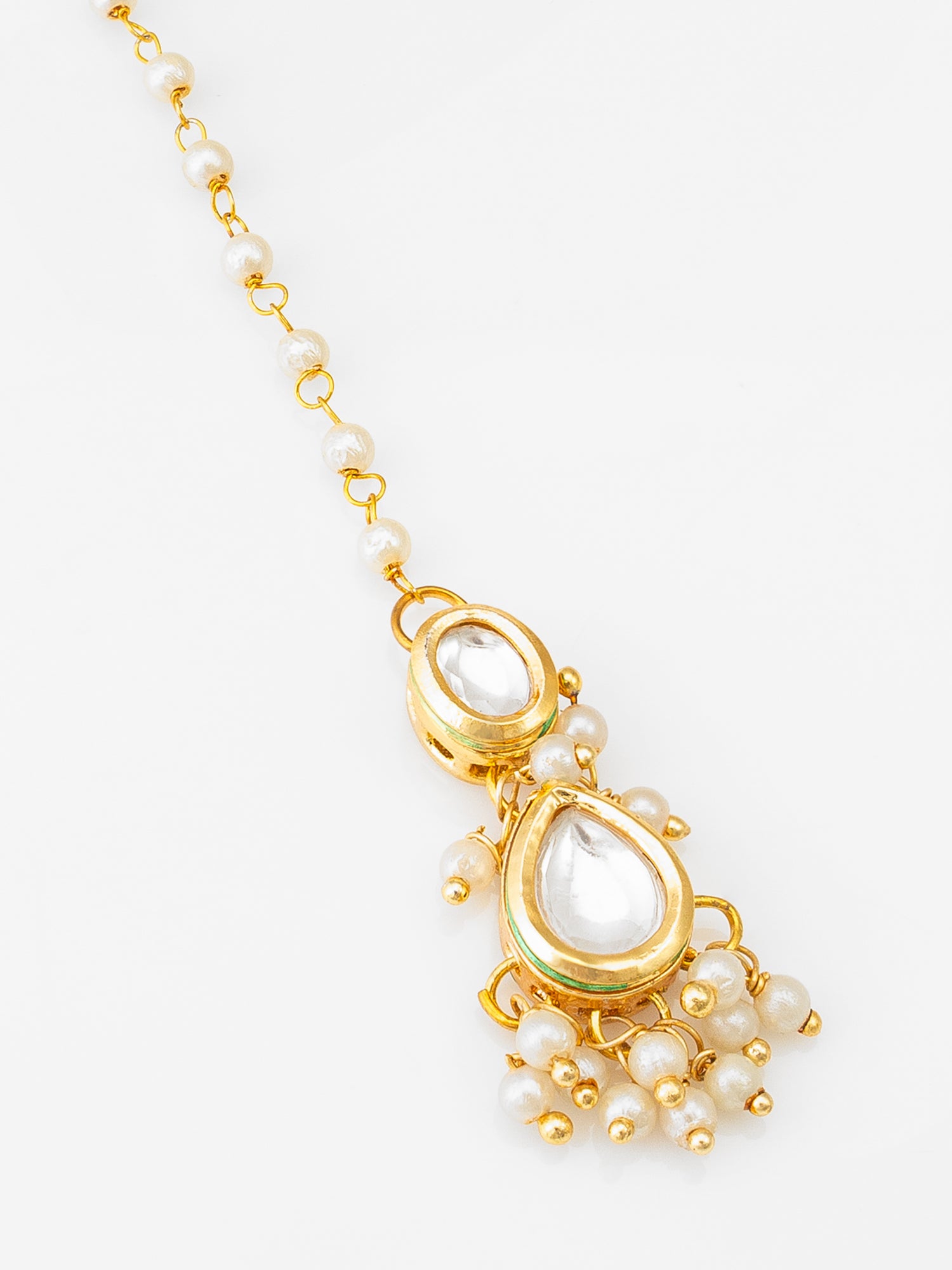 Gold Plated Kundan Pearl Maang Tikka for Women and Girls – View 3 | Aadita Jewelry