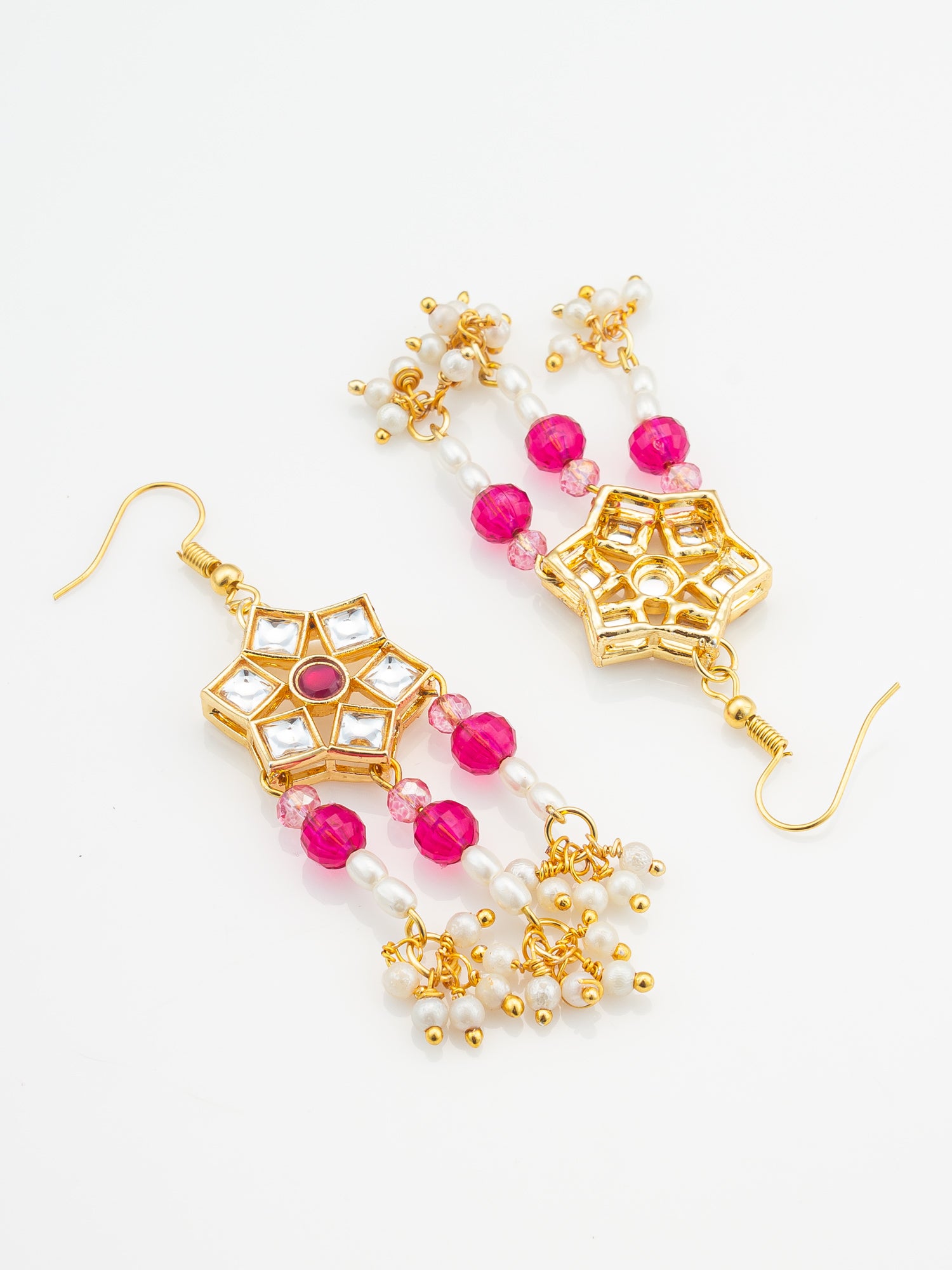Ruby Red Hexagonal Kundan Chandelier Earrings – View 3 | Aadita Jewelry