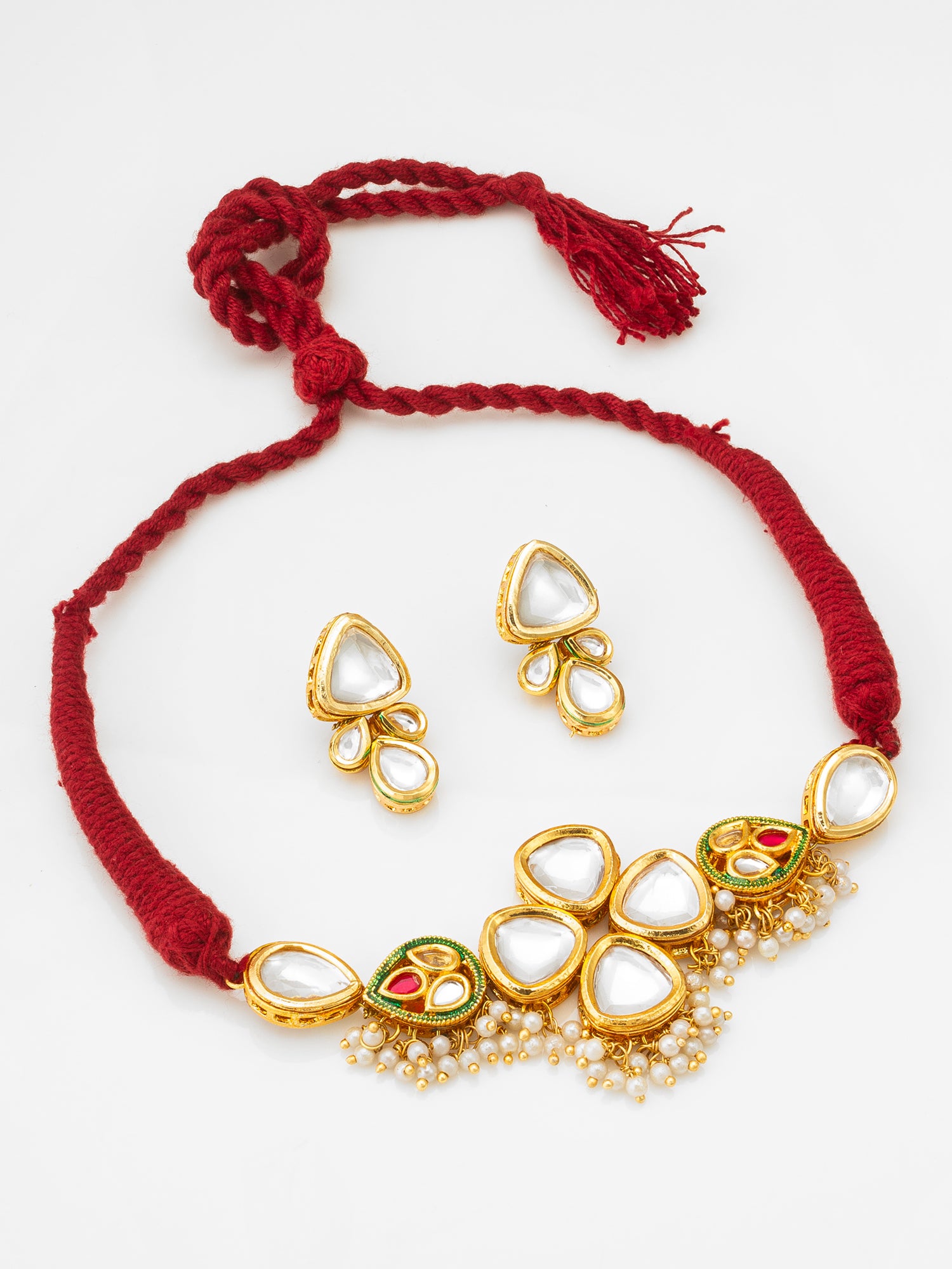 Elegant Kundan Choker Necklace Set with Drop Earrings | Aadita Jewelry