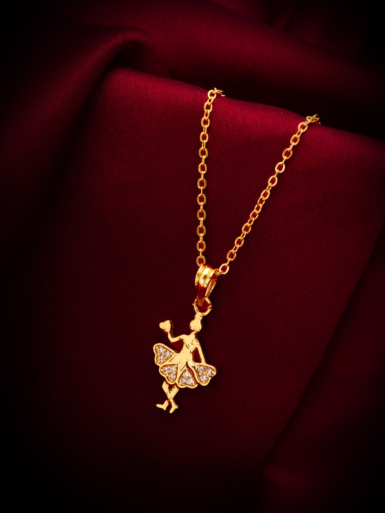 Gold-Tone Pendant Necklace with Heart Stone – View 4 | Aadita Jewelry