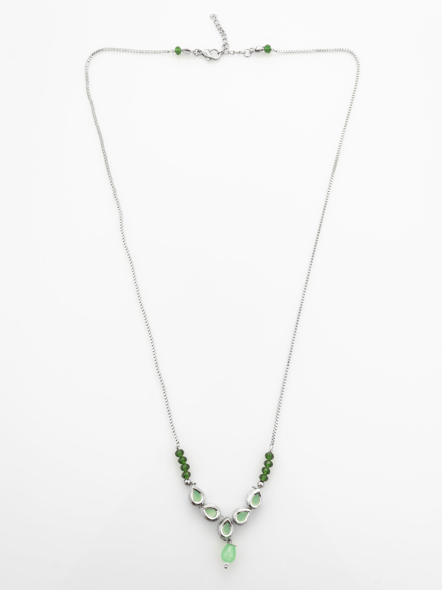 Silver Plated Contemporary Green Kundan Sleek Necklace | Aadita Jewelry