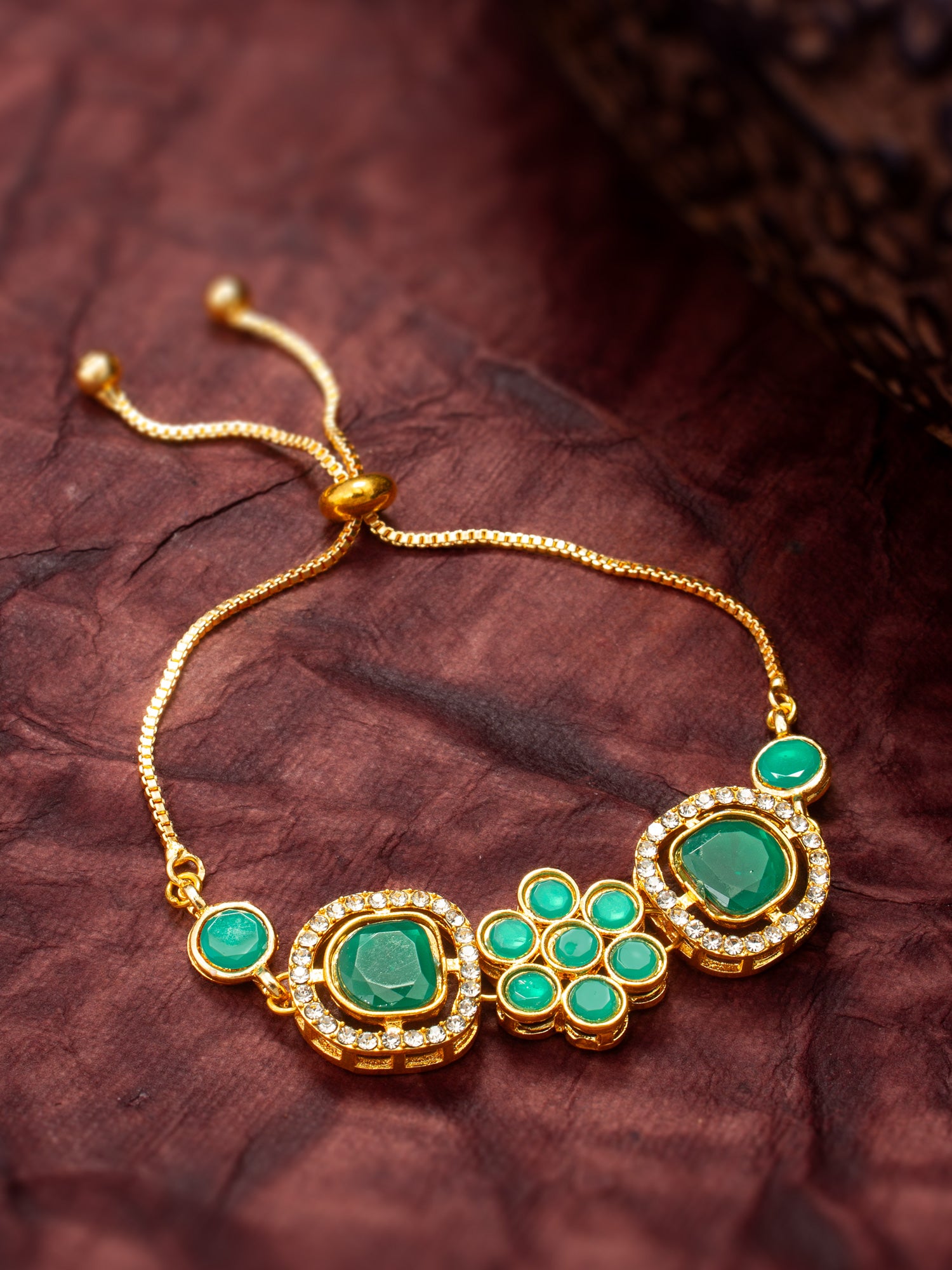 Emerald Green Floral Adjustable Bracelet – View 5 | Aadita Jewelry