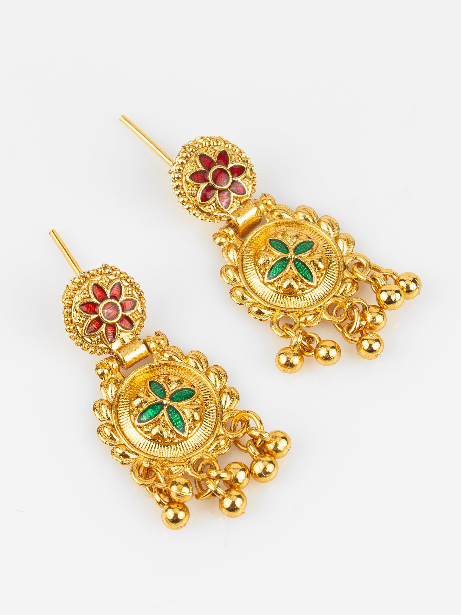 Gold-Plated Temple Peacock Necklace Set for Women | Traditional Bridal Jewellery with Earrings | Antique South Indian Design – View 2 | Aadita Jewelry