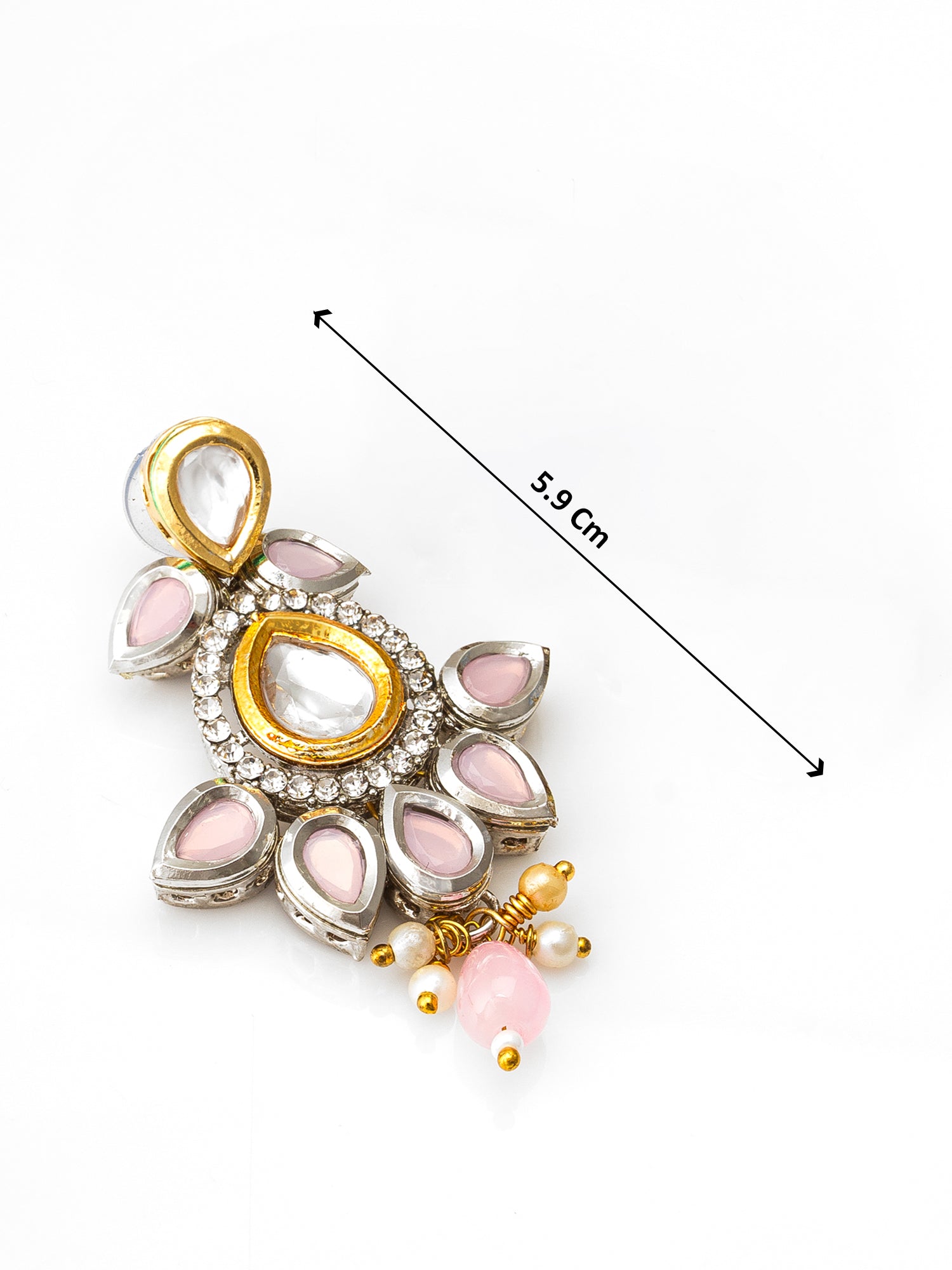 Pink Stone Kundan Traditional Drop Earrings – View 3 | Aadita Jewelry