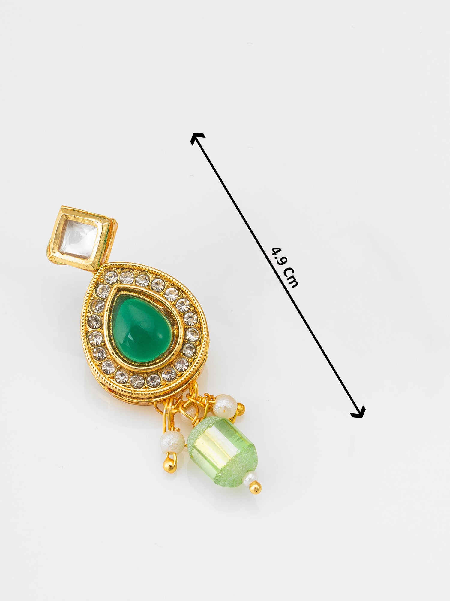 Kundan Necklace Set with Green Onyx Stones, Crystal Drops and Stud Earrings – View 5 | Aadita Jewelry