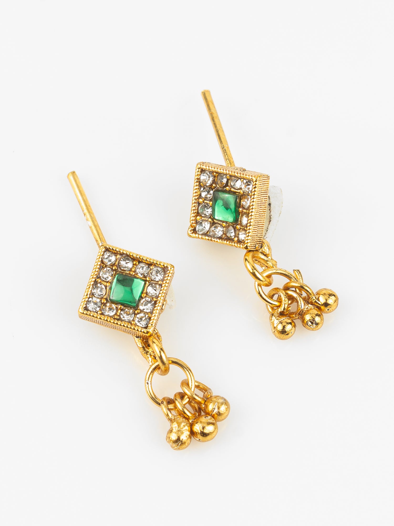 Gold-Plated Square Stone Necklace Set for Women | Green & Pink Traditional Pendant Jewellery with Earrings | Festive & Bridal Wear – View 2 | Aadita Jewelry