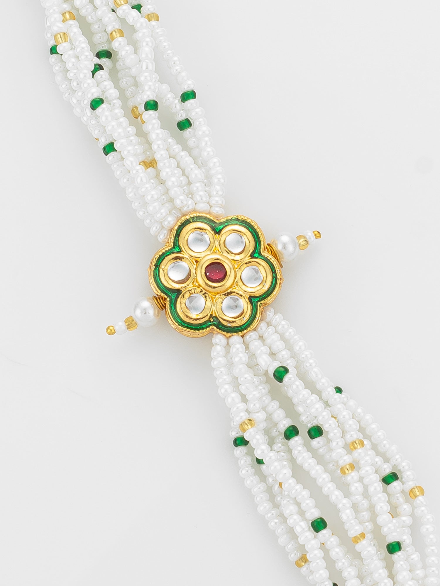 Green Enamel Floral Pearl Bracelet – View 3 | Aadita Jewelry