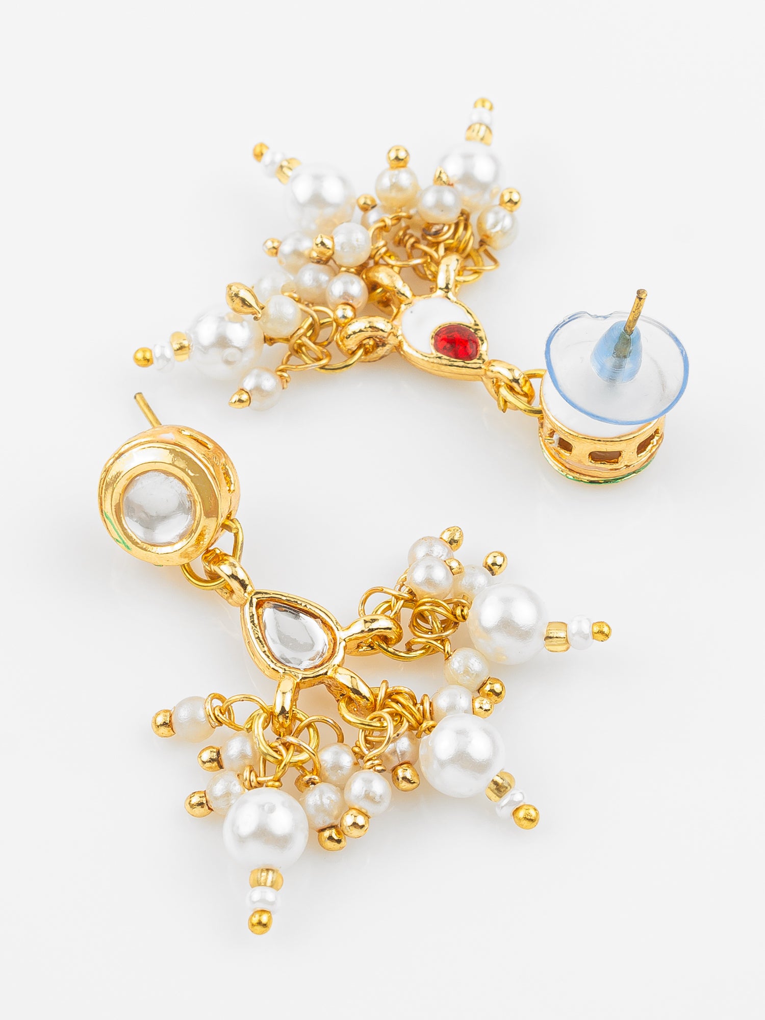 Gold Plated Pearl Kundan Necklace Set with White Marble Finish Stones – View 3 | Aadita Jewelry