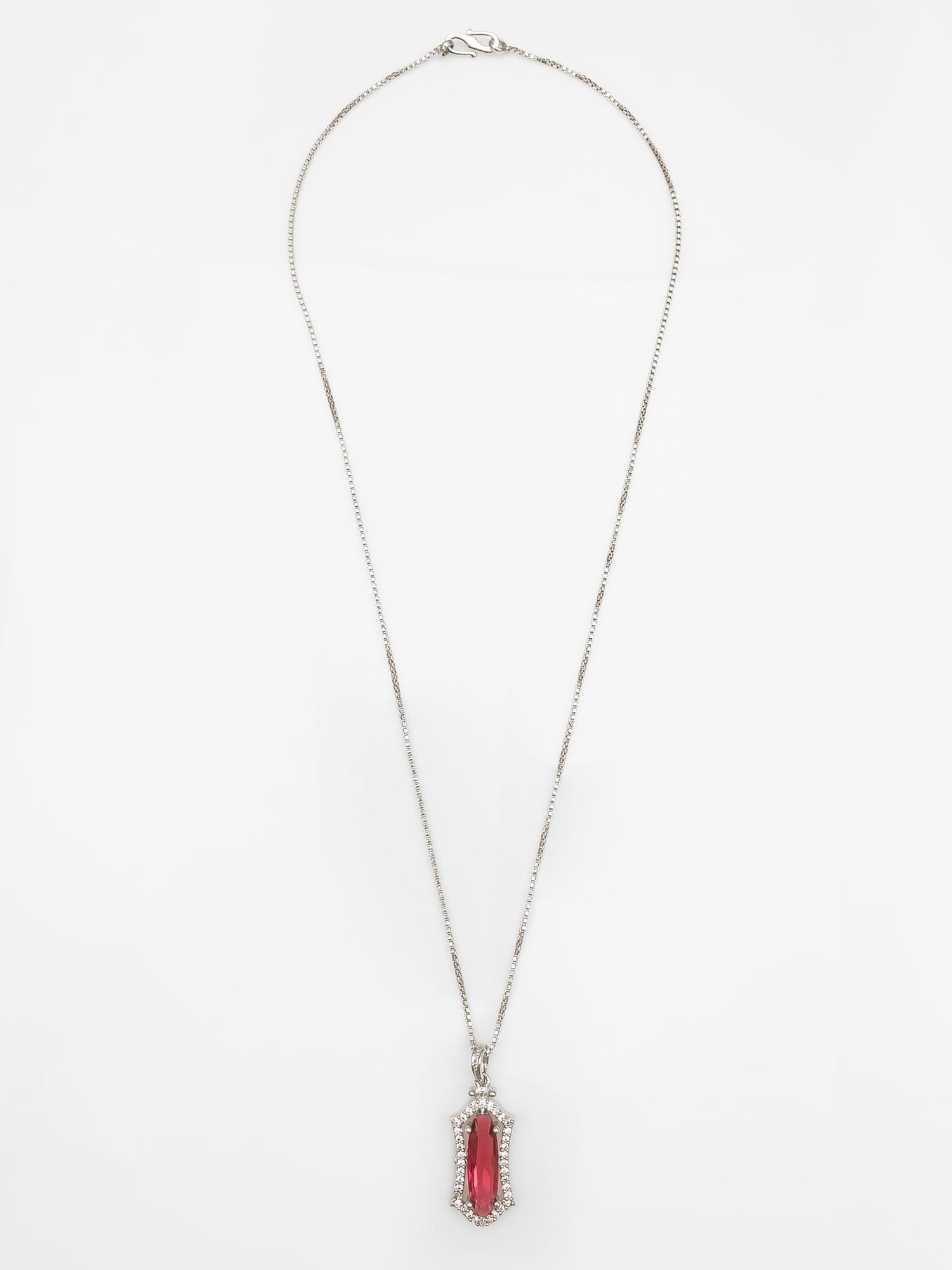 Silver-Plated Red Stone Designer Pendant Chain for Women & Girls | Aadita Jewelry