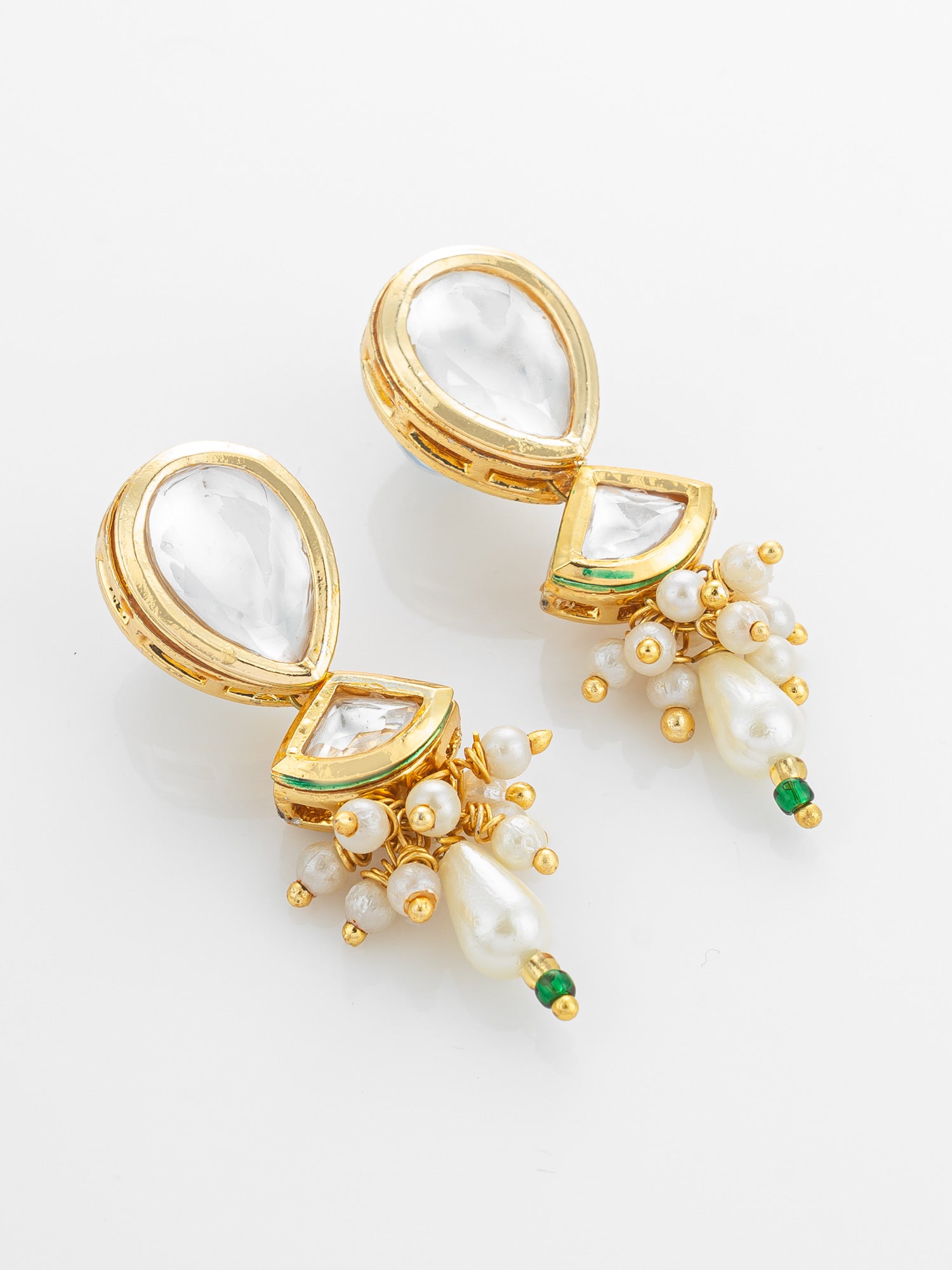 Green Enamel and Pearl Kundan Necklace Set – View 2 | Aadita Jewelry