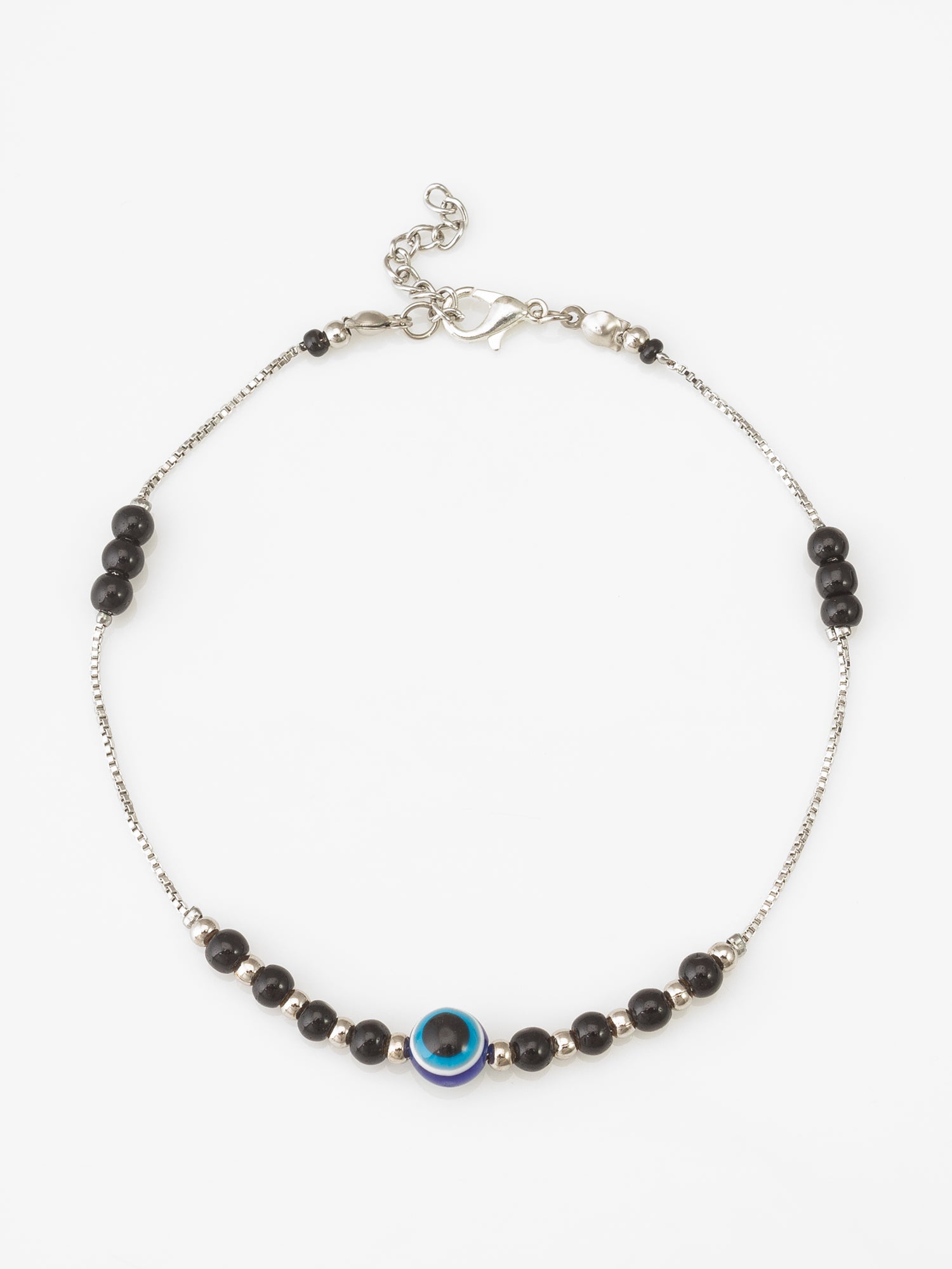 Evil Eye Black Bead Silver-Tone Anklet – View 2 | Aadita Jewelry
