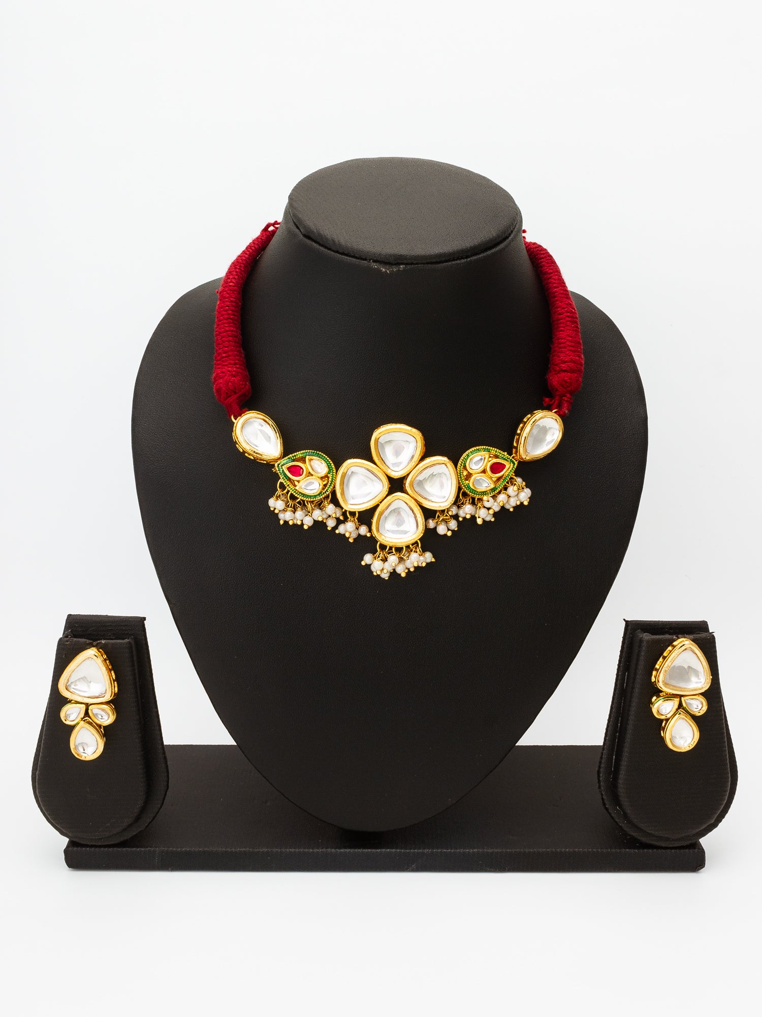 Elegant Kundan Choker Necklace Set with Drop Earrings – View 4 | Aadita Jewelry