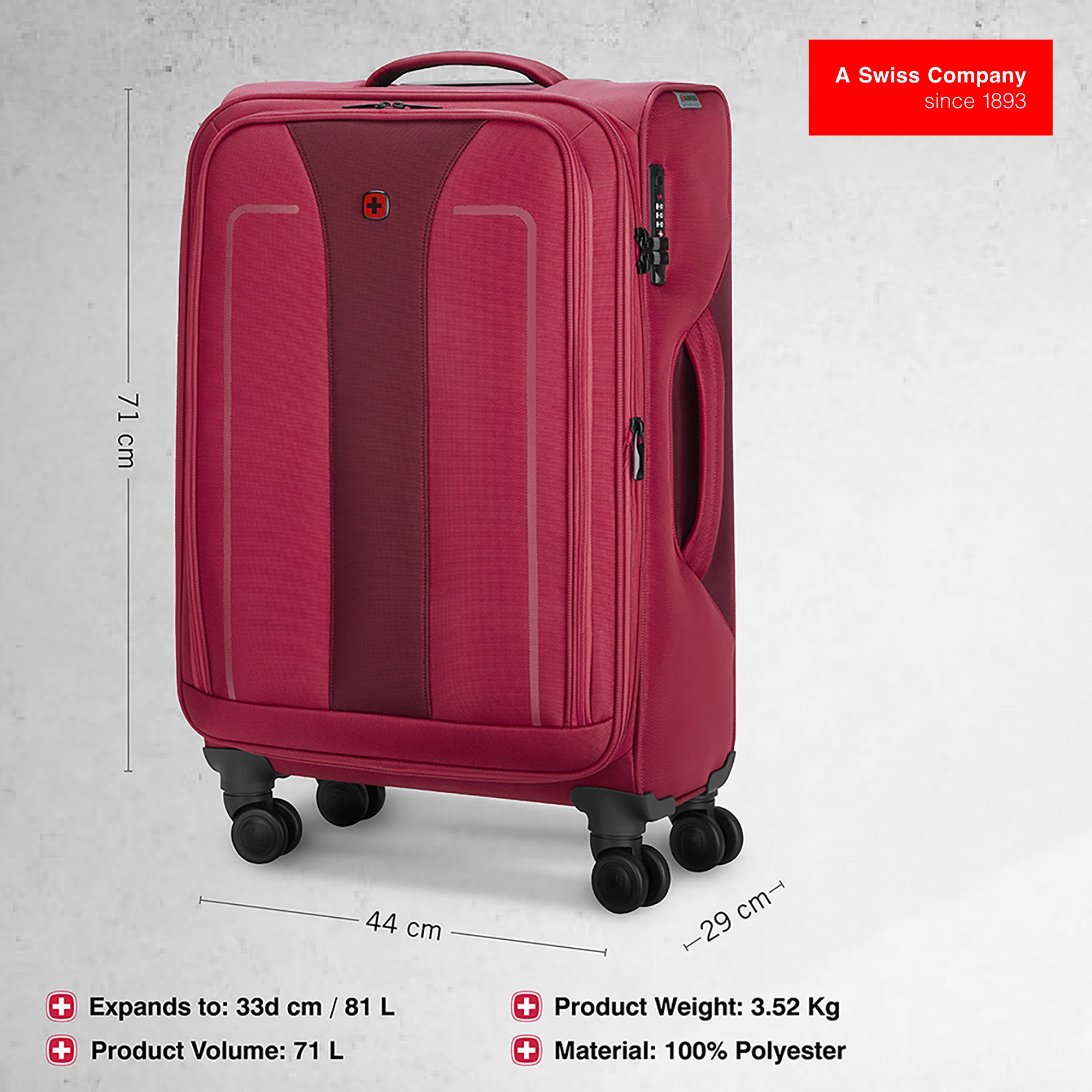 Wenger Fantic Pro Check-in Suitcase - Large (Value Edition) - Red - Image 3
