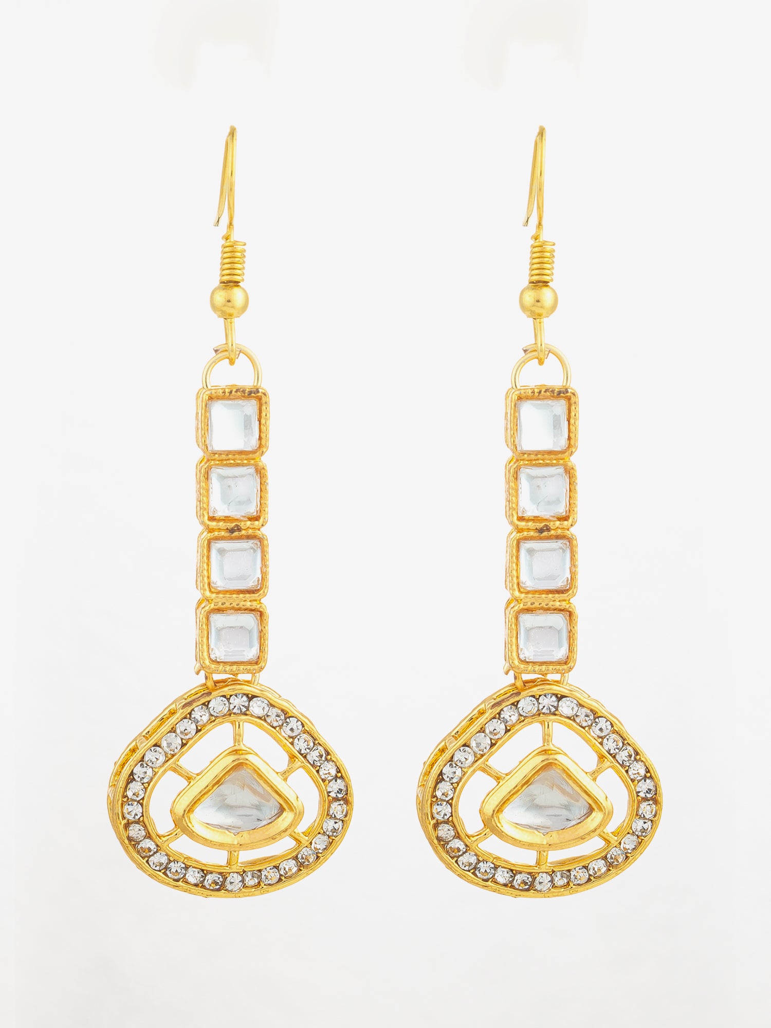 Aadita Gold Plated Kundan Square Drop Earrings | Aadita Jewelry