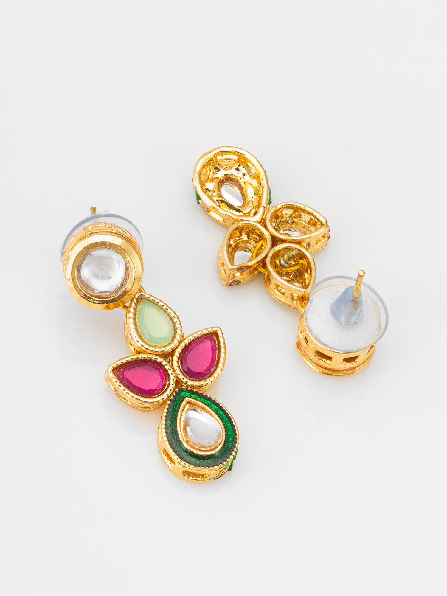 Gold Plated Teardrop Kundan Necklace with Red and Green Stones – View 3 | Aadita Jewelry