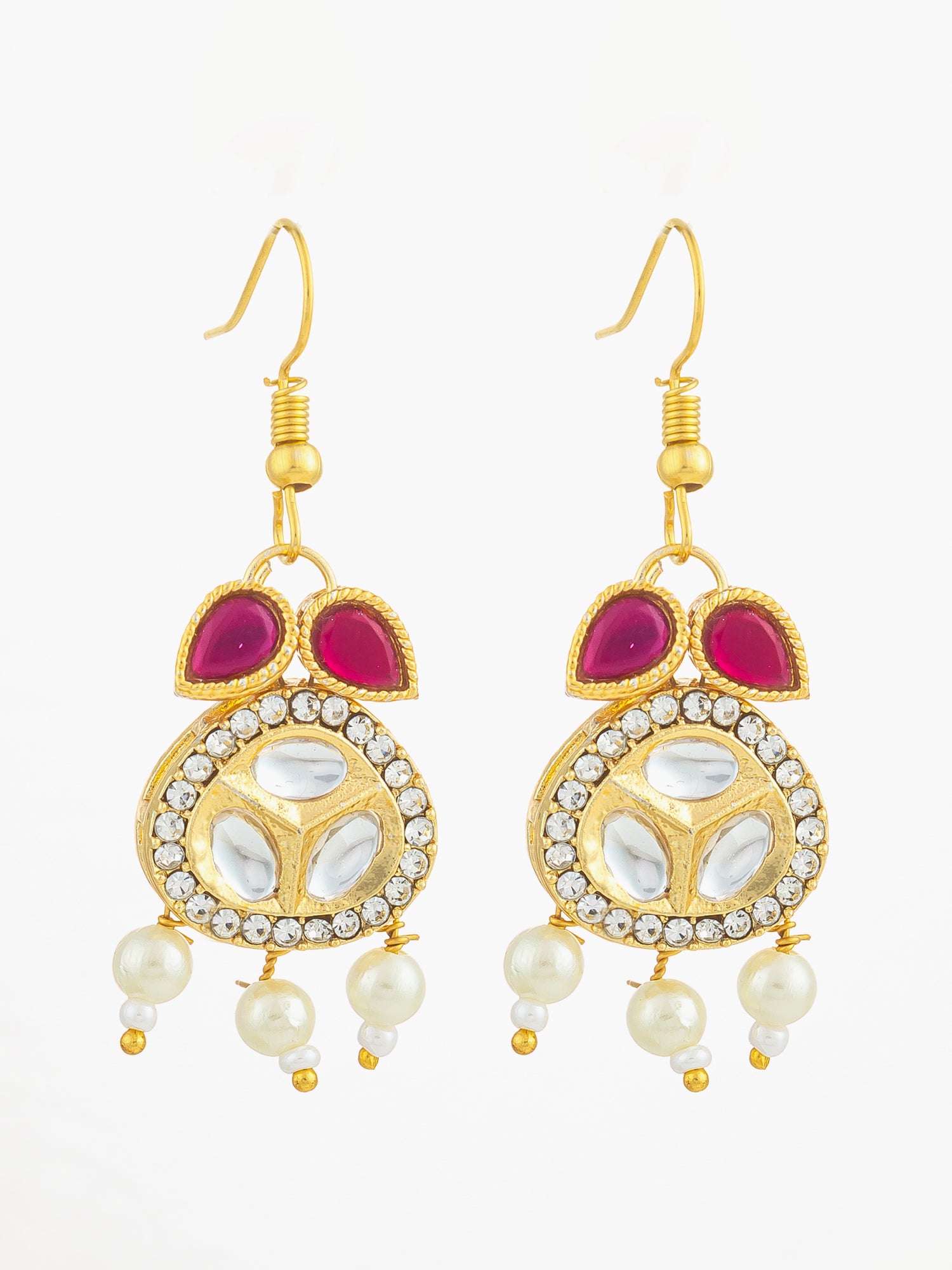 Aadita Red Kundan Pearl Earrings | Aadita Jewelry