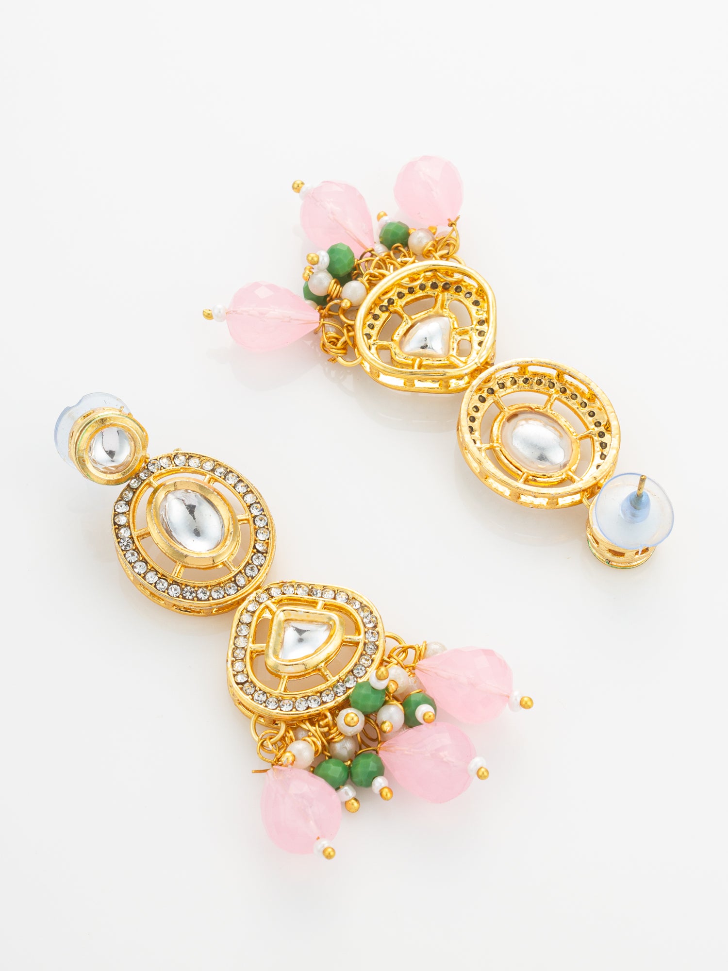 Gold Plated Kundan and Pink Stone Grand Necklace Set – View 3 | Aadita Jewelry