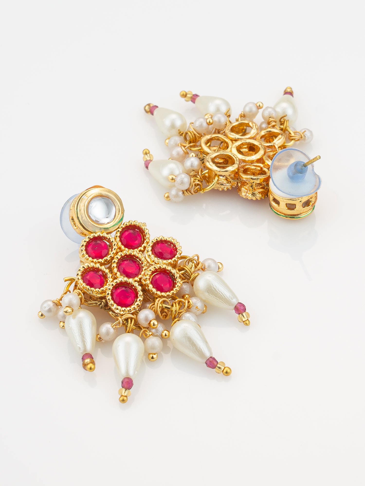 Gold Plated Kundan Beaded Necklace Set with Earrings for Women – View 3 | Aadita Jewelry