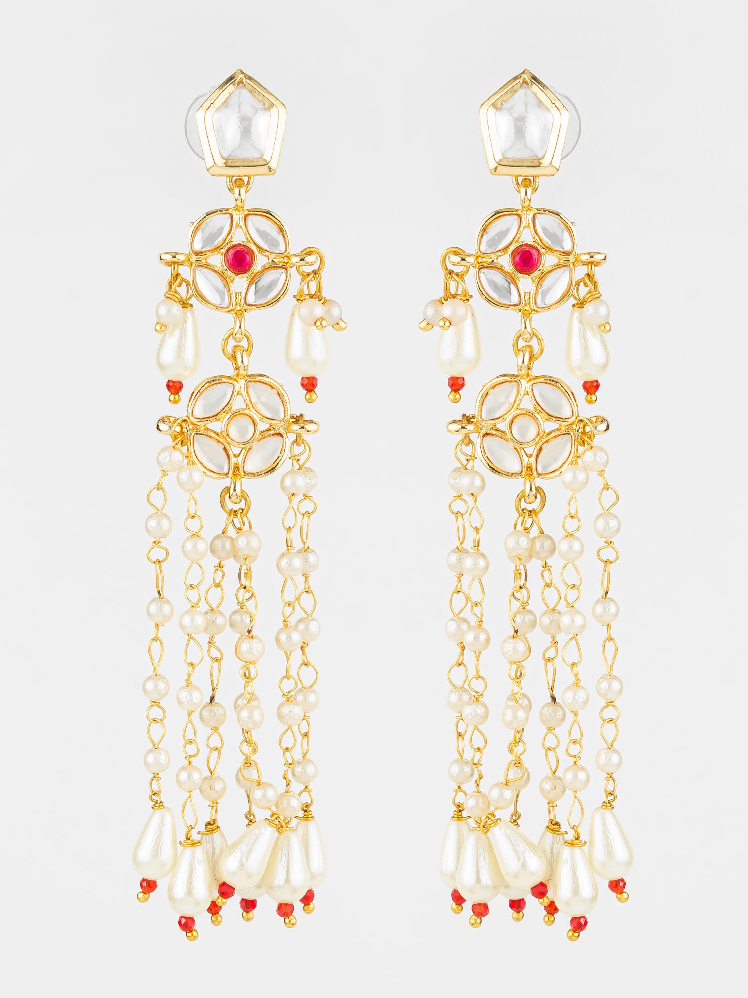 Gold Plated Traditional Kundan & Pearl Long Chain Earrings for Women & Girls | Aadita Jewelry