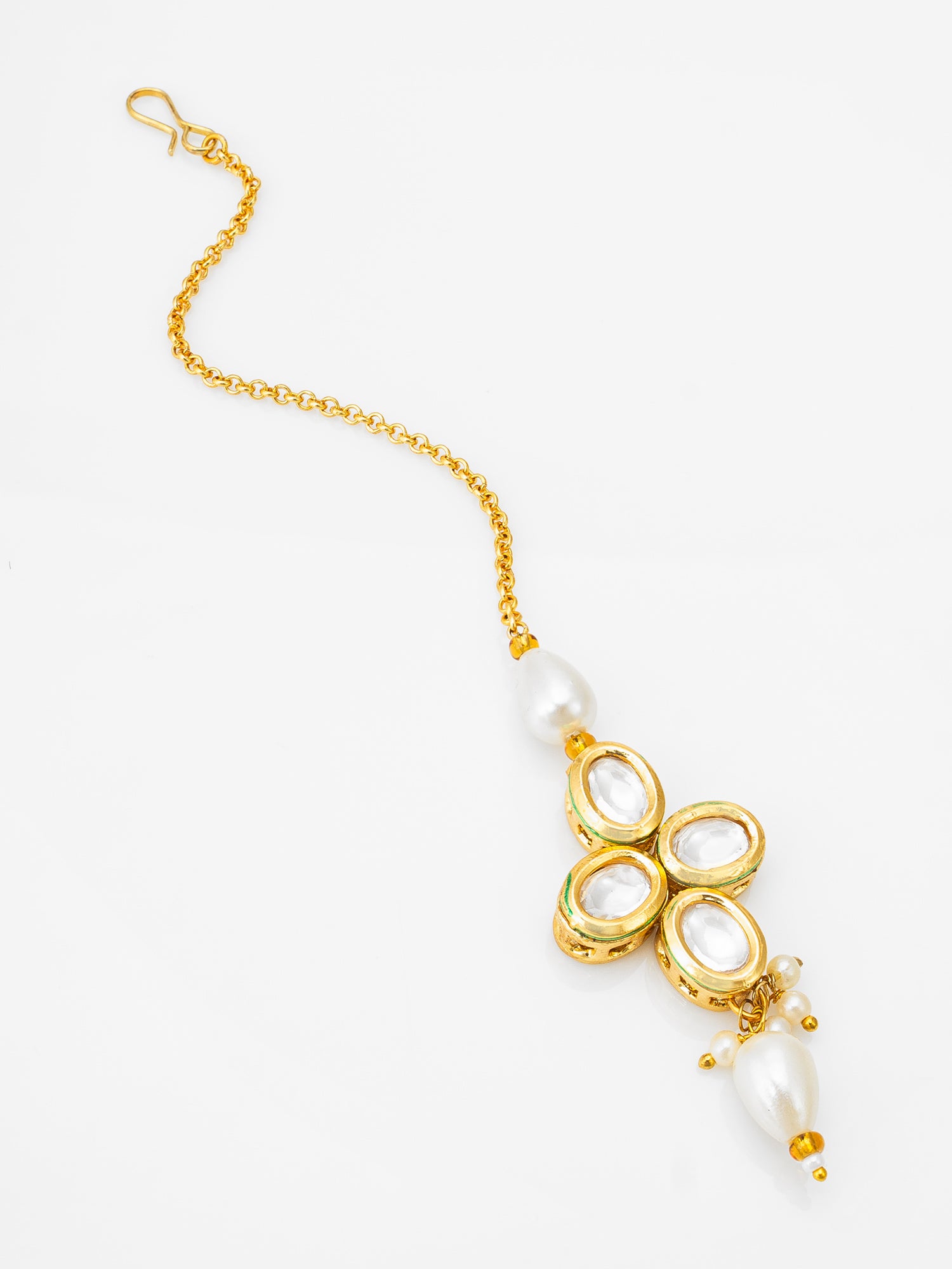 Gold-Tone Kundan Maang Tikka with Pearl and Drop | Aadita Jewelry