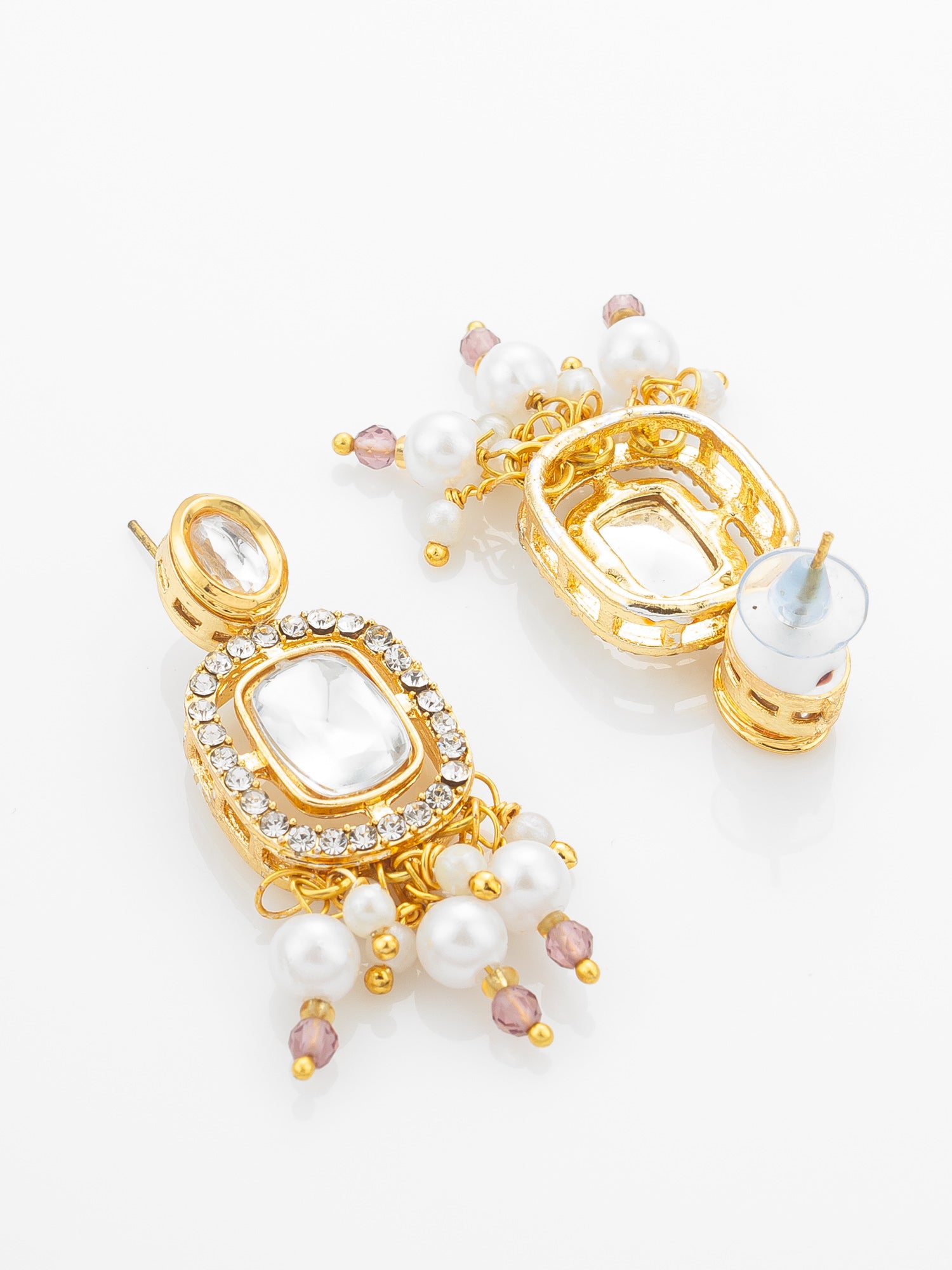 Aadita Gold-Plated Kundan Choker Necklace Set with Crystal Stones and Pearl Drops and Earrings – View 3 | Aadita Jewelry