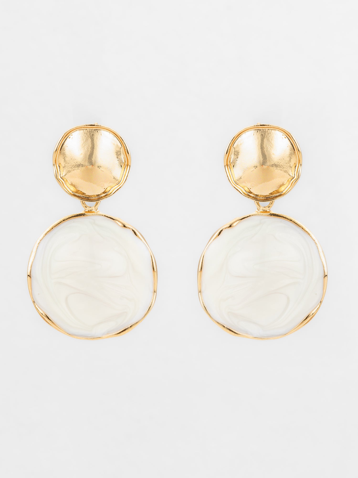 Textured Gold Plated Round Statement Earrings "“ White Marble Finish | Aadita Jewelry