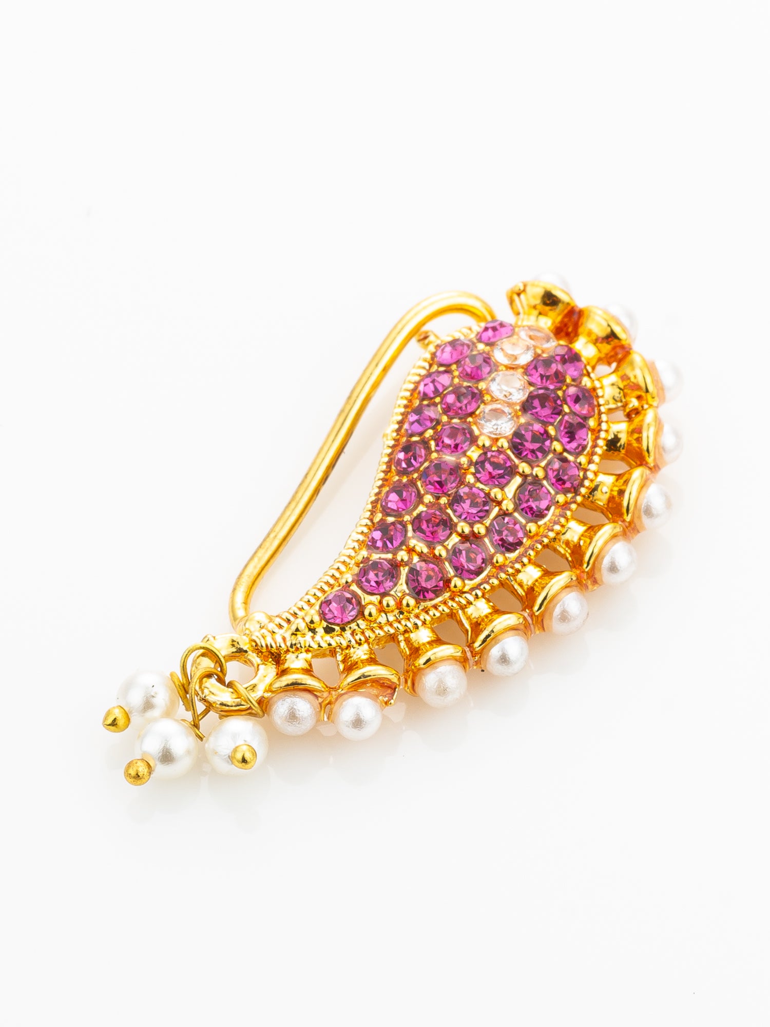 Pink Stone Studded Paisley Nath – View 2 | Aadita Jewelry