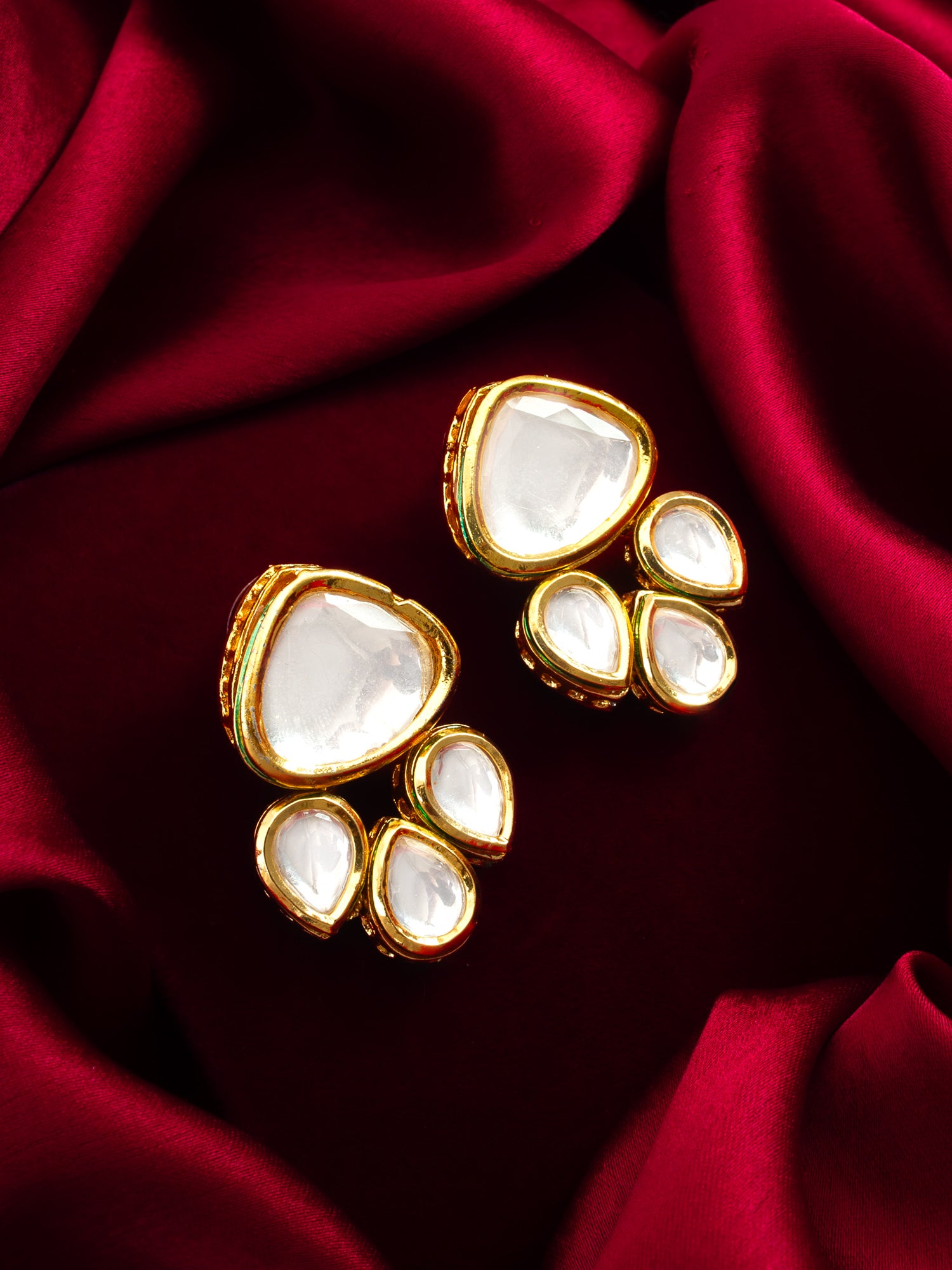 Gold Plated Kundan Stud Earrings – View 4 | Aadita Jewelry