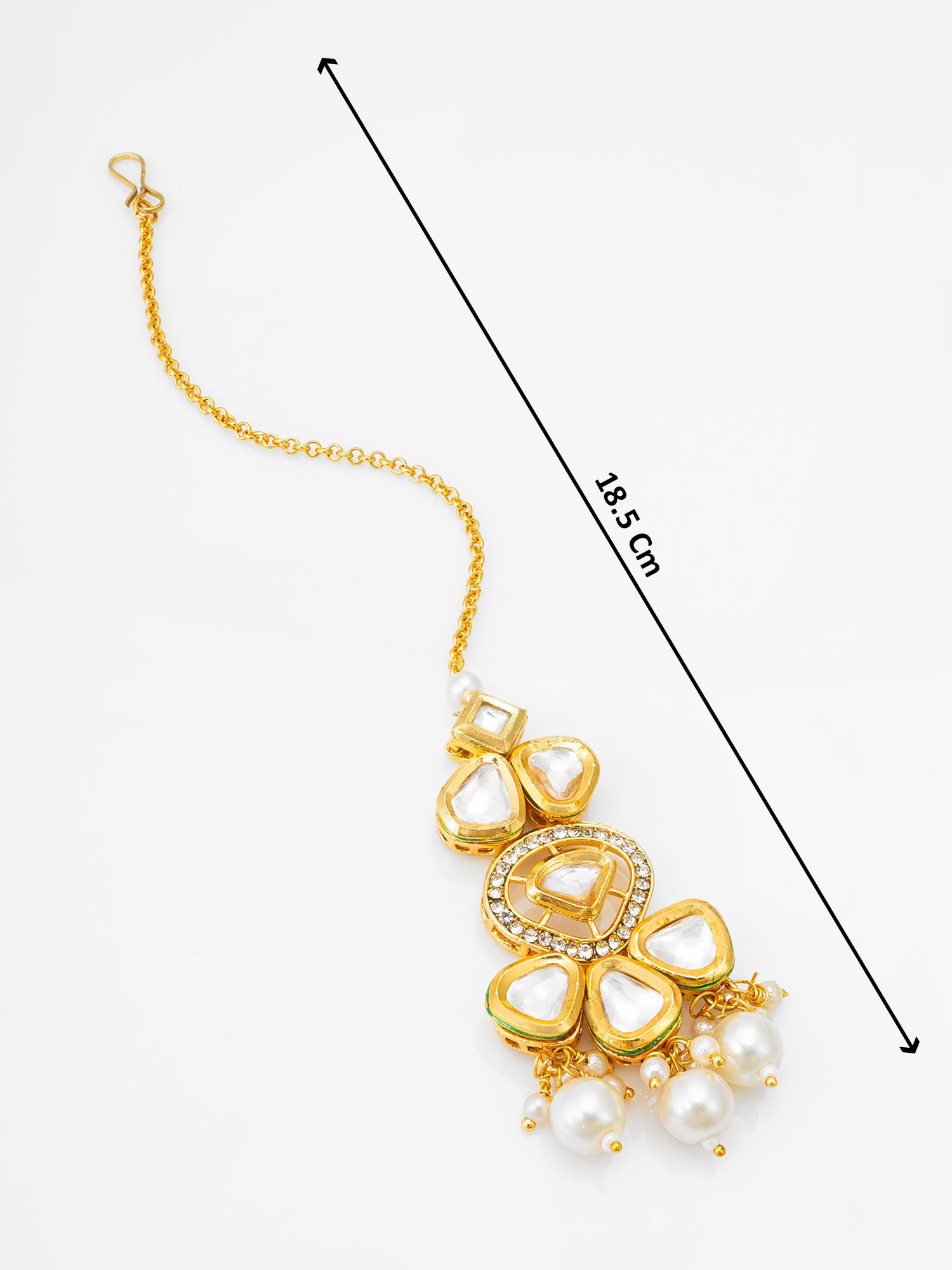 Gold-Plated Polki Kundan Maang Tikka with Pearl Drop – View 4 | Aadita Jewelry