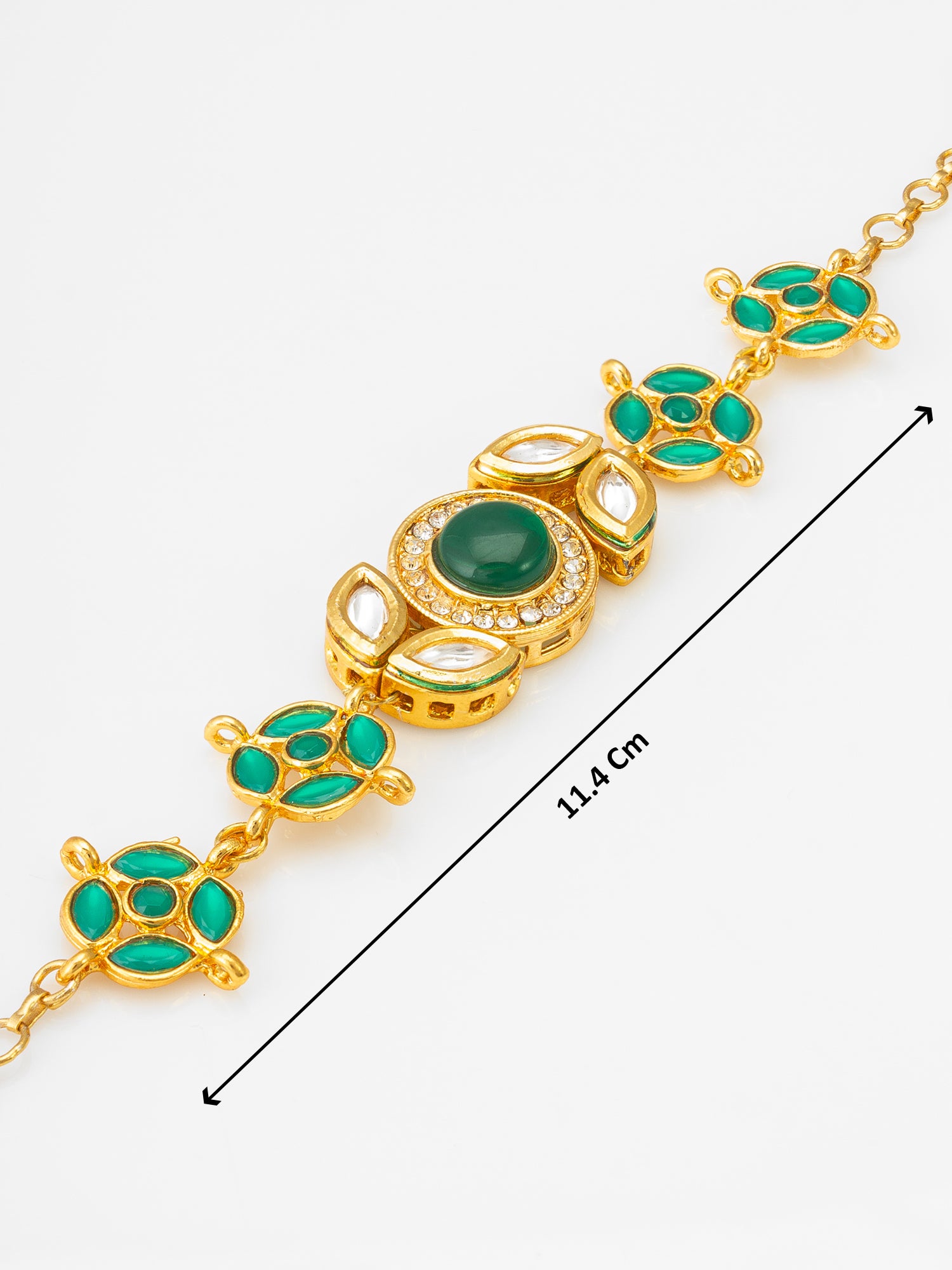 Gold-Plated Emerald Green Kundan Bracelet with Pearl Drop – View 4 | Aadita Jewelry