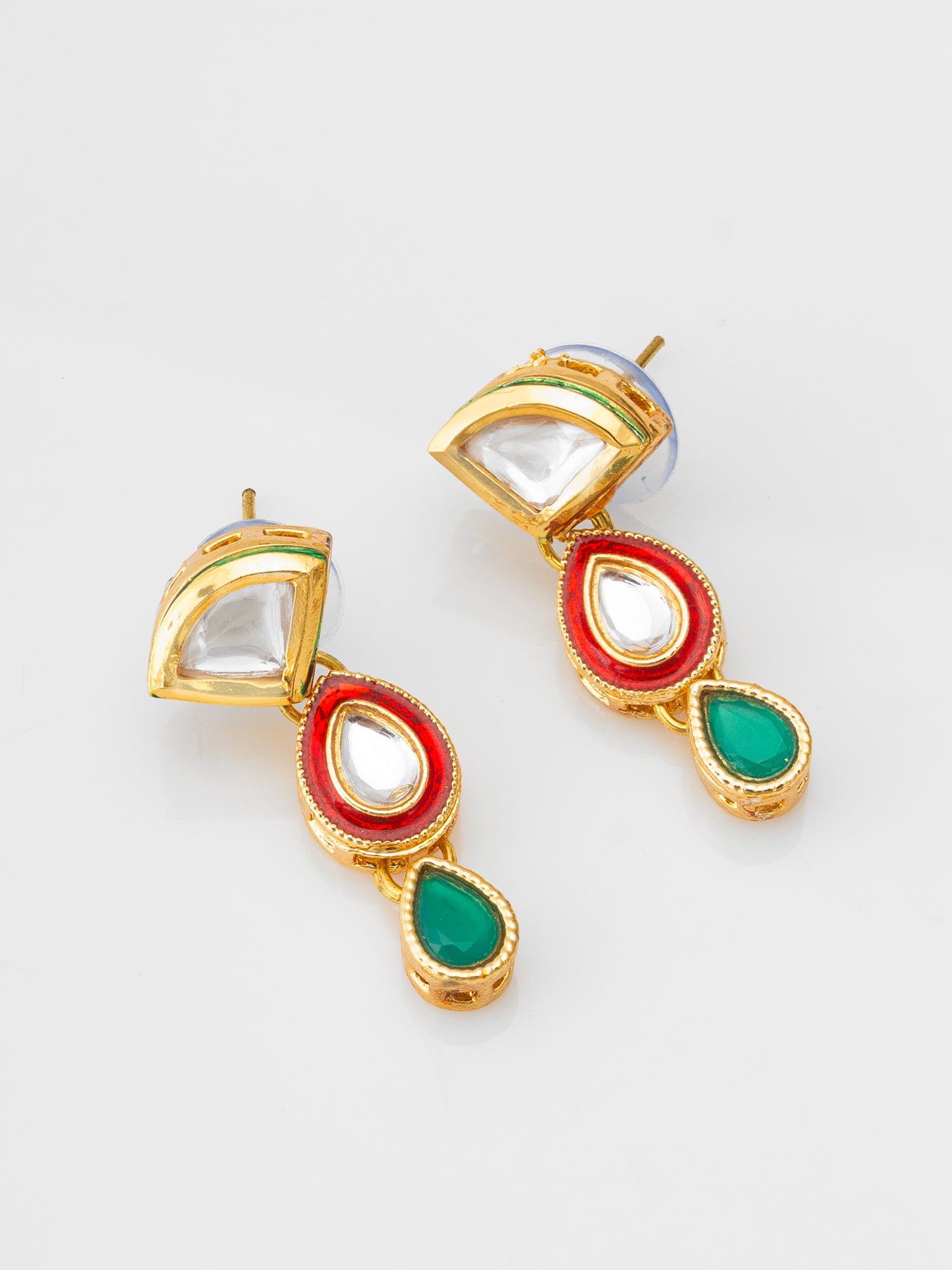 Pearl Bead Necklace set with Multi-Color Kundan Teardrop Pendants – View 2 | Aadita Jewelry