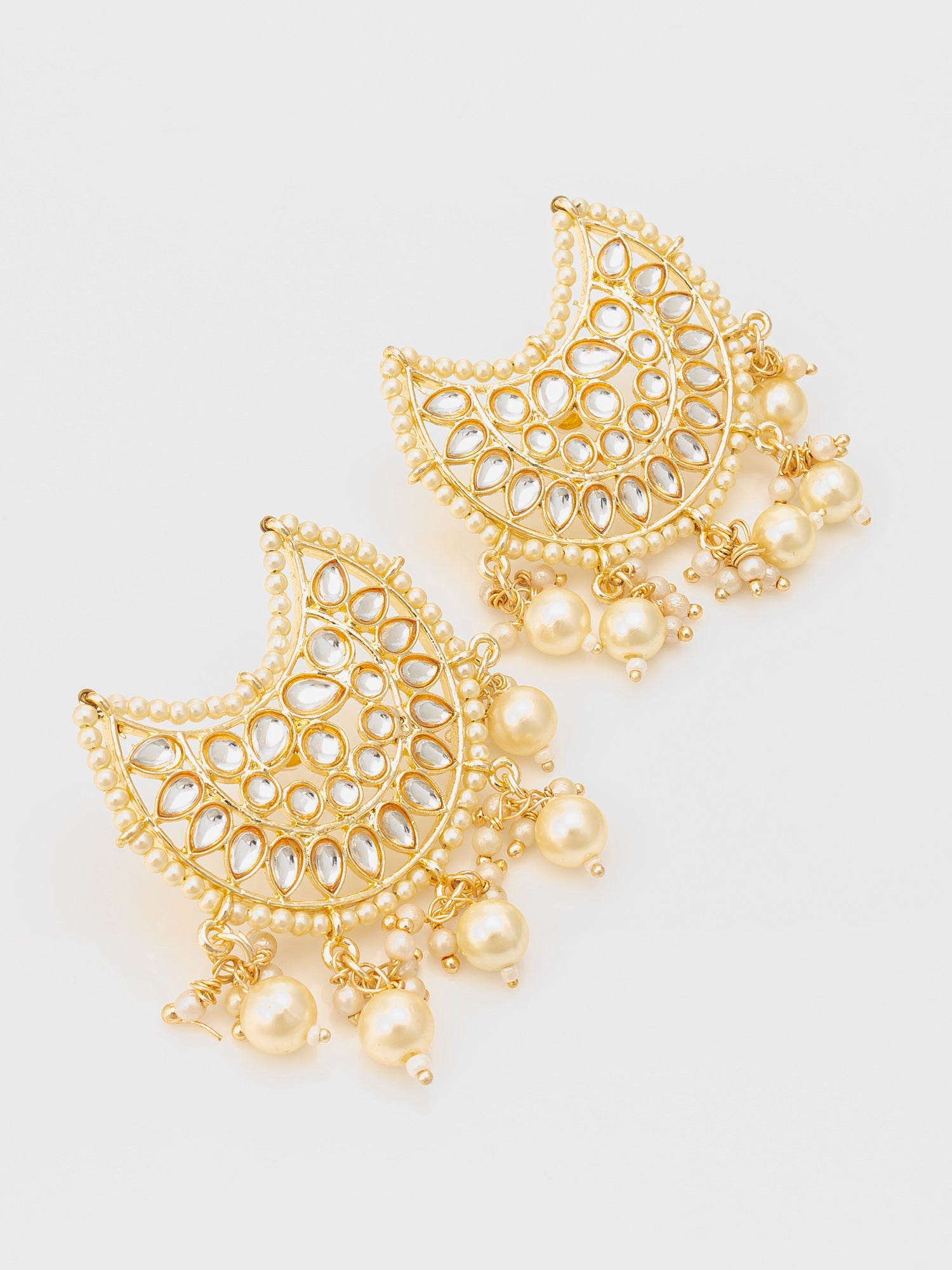 Aadita Gold Plated Kundan Chandbali Pearl Drop Earrings – View 2 | Aadita Jewelry