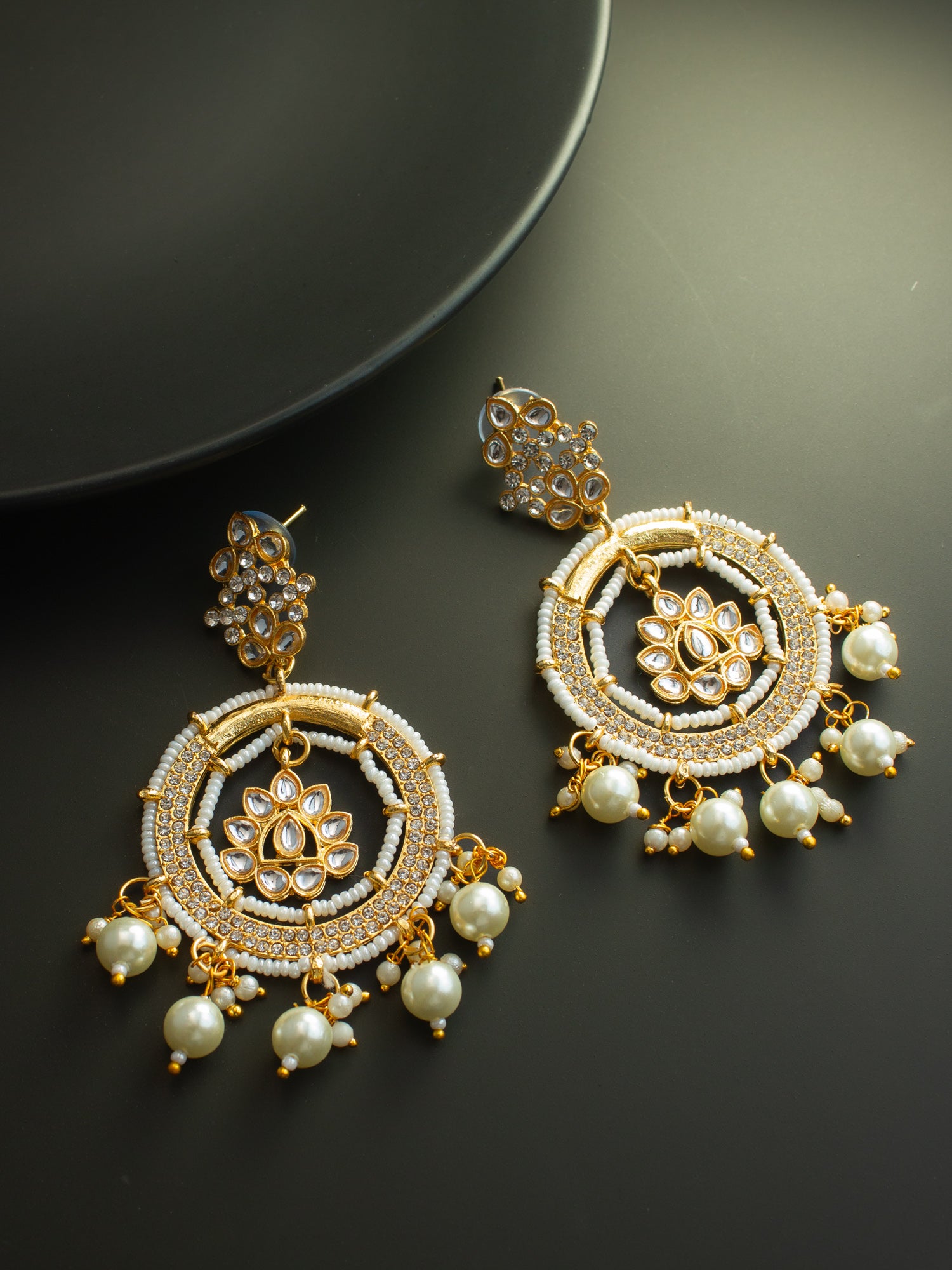 Gold Plated Kundan and Pearl Dangler Earrings for Women & Girls – View 2 | Aadita Jewelry