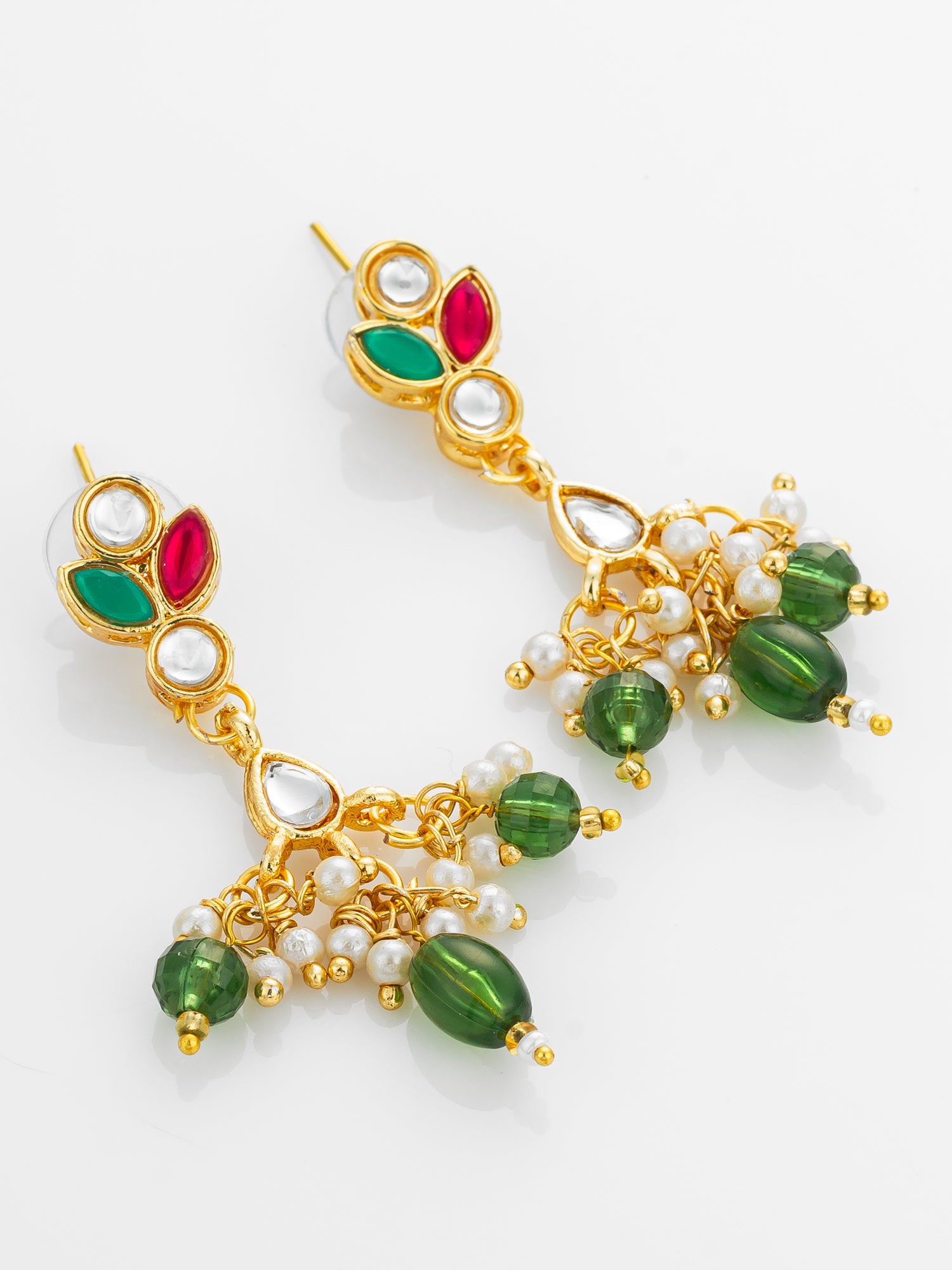 Multi-Color Kundan Gold Plated Pearl Drop Earrings – View 2 | Aadita Jewelry