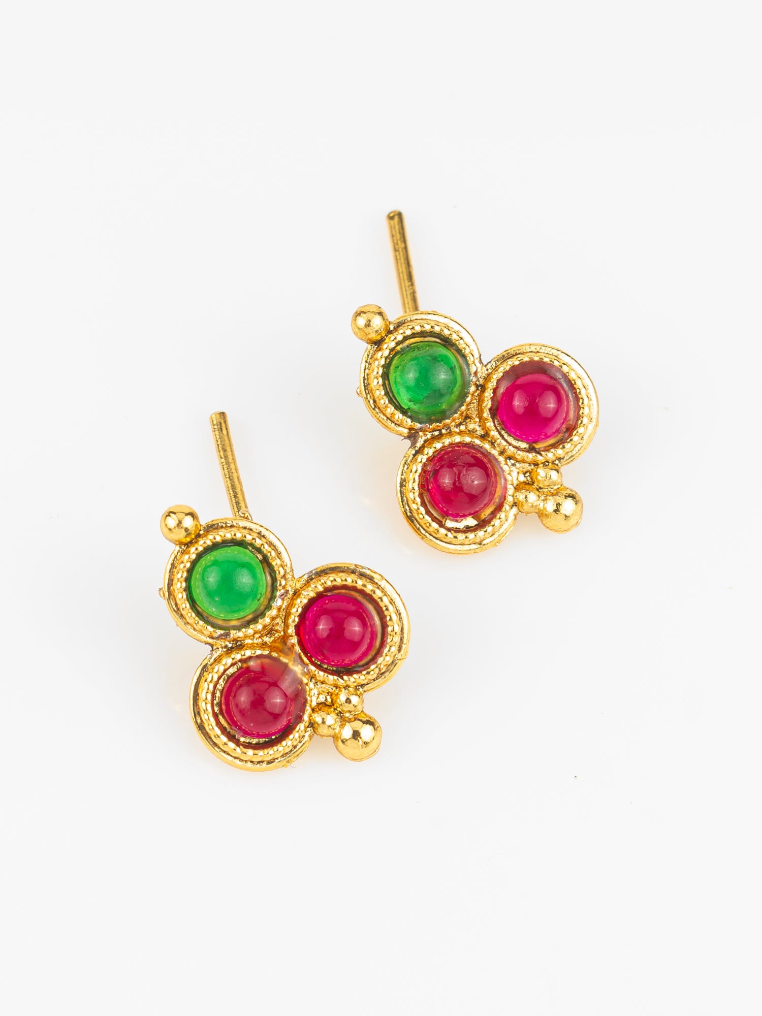 Gold Plated Green & Red Beaded Traditional Necklace Set for Women – View 2 | Aadita Jewelry