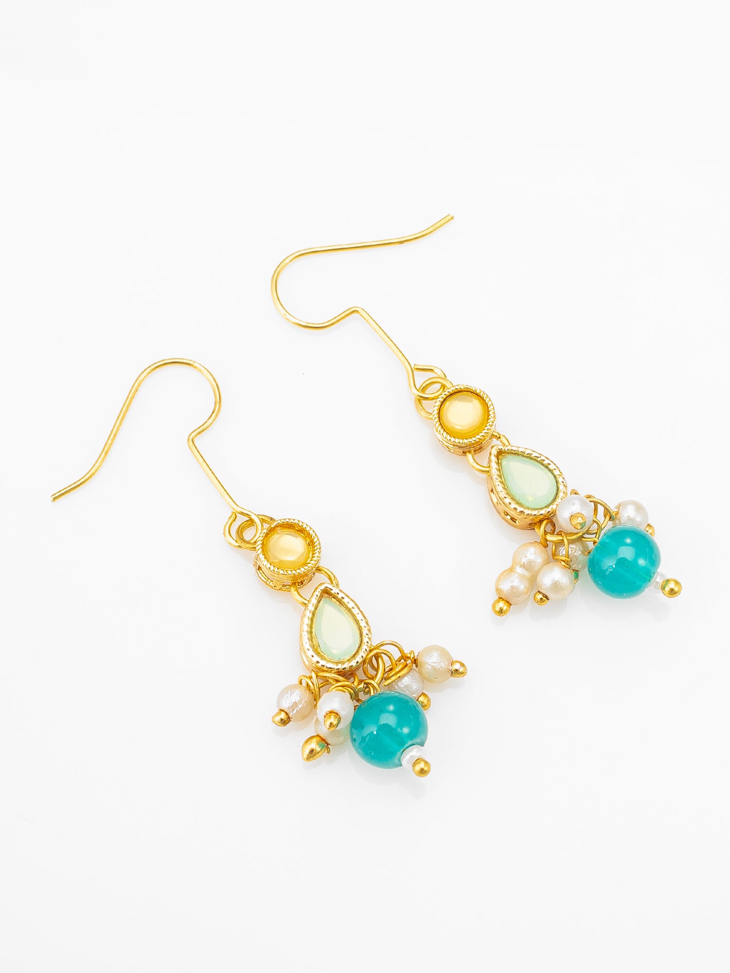 Gold Plated Green Beaded Kundan Necklace Set for Women and Girls – View 2 | Aadita Jewelry