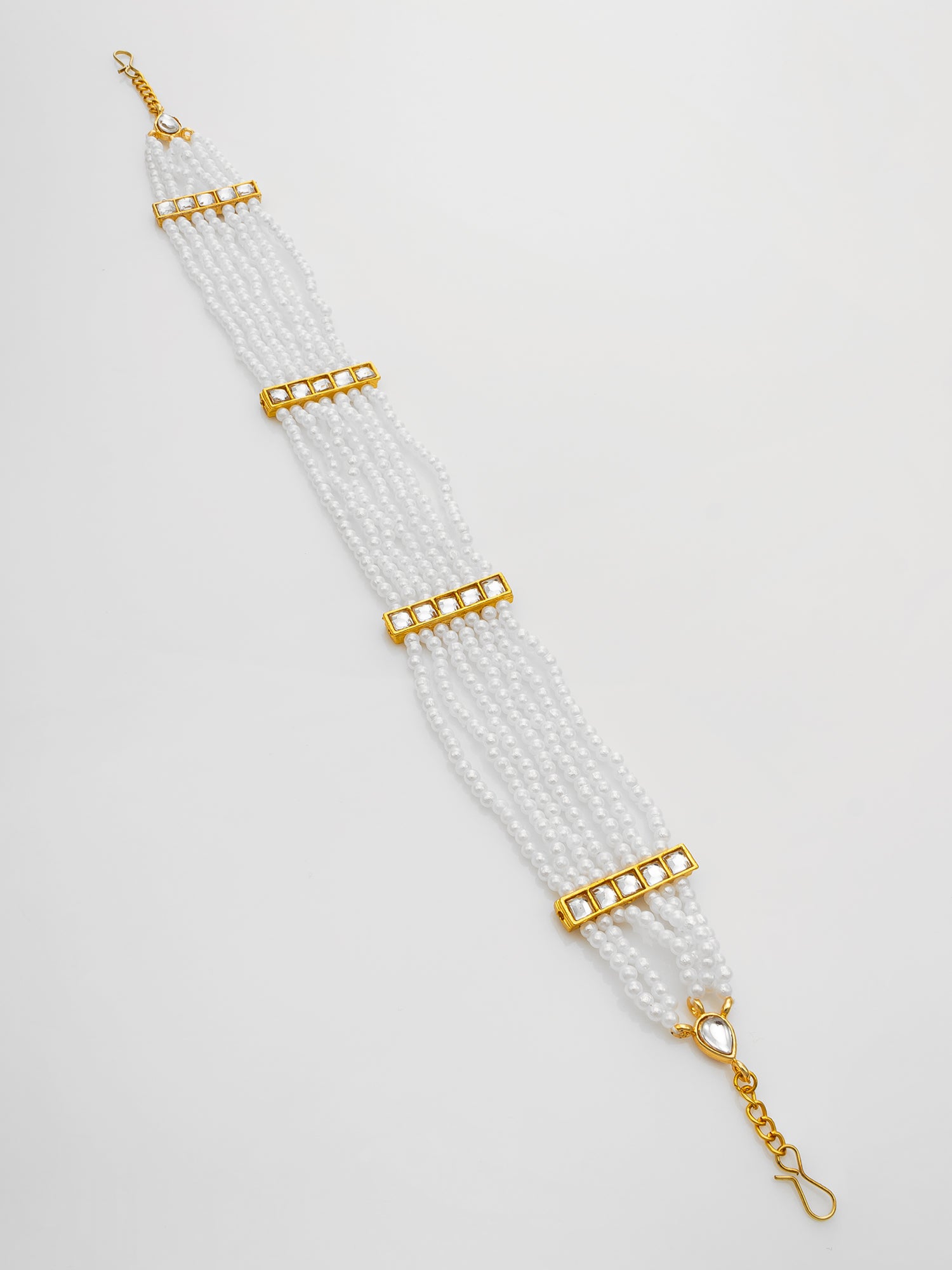 Gold-Plated White Kundan Pearl Multistrand Matha Patti – View 2 | Aadita Jewelry