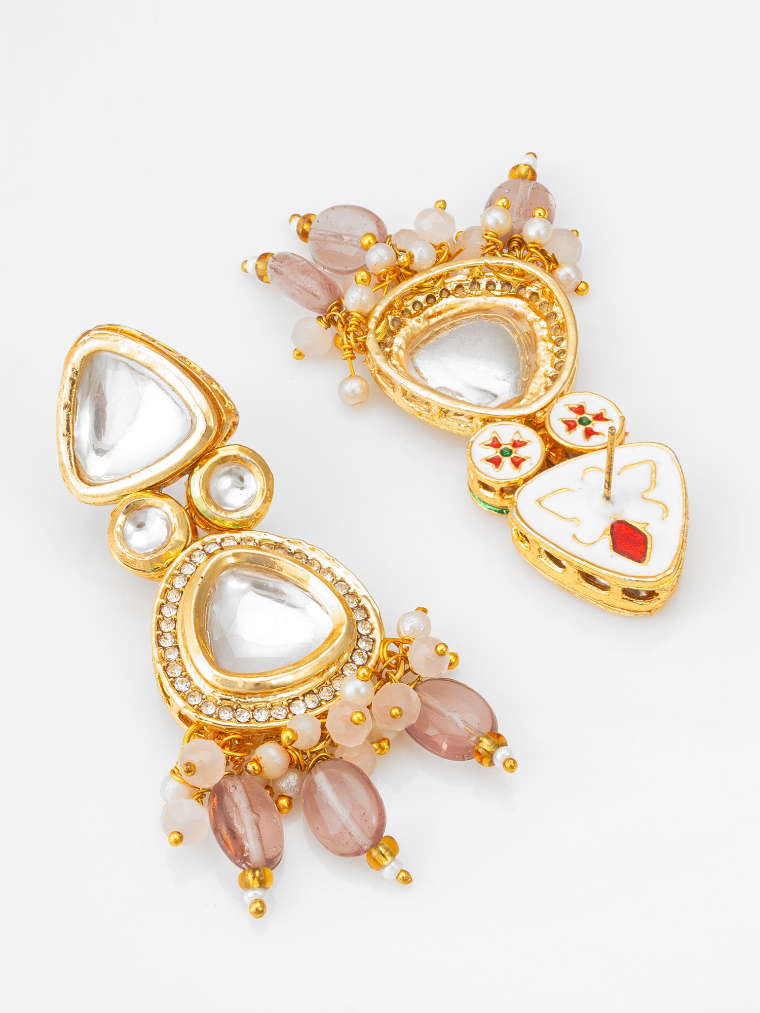 Gold-Plated Kundan Earrings with Crystal Bead Drop – View 2 | Aadita Jewelry