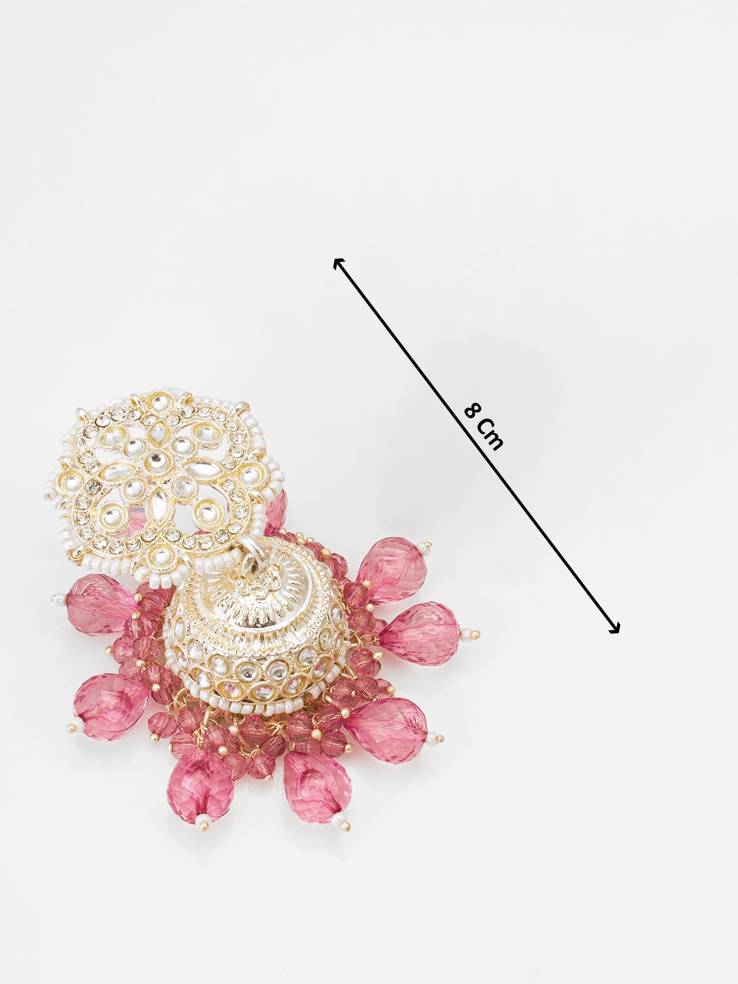 Kundan Pink Beaded Jhumka Earrings – View 3 | Aadita Jewelry