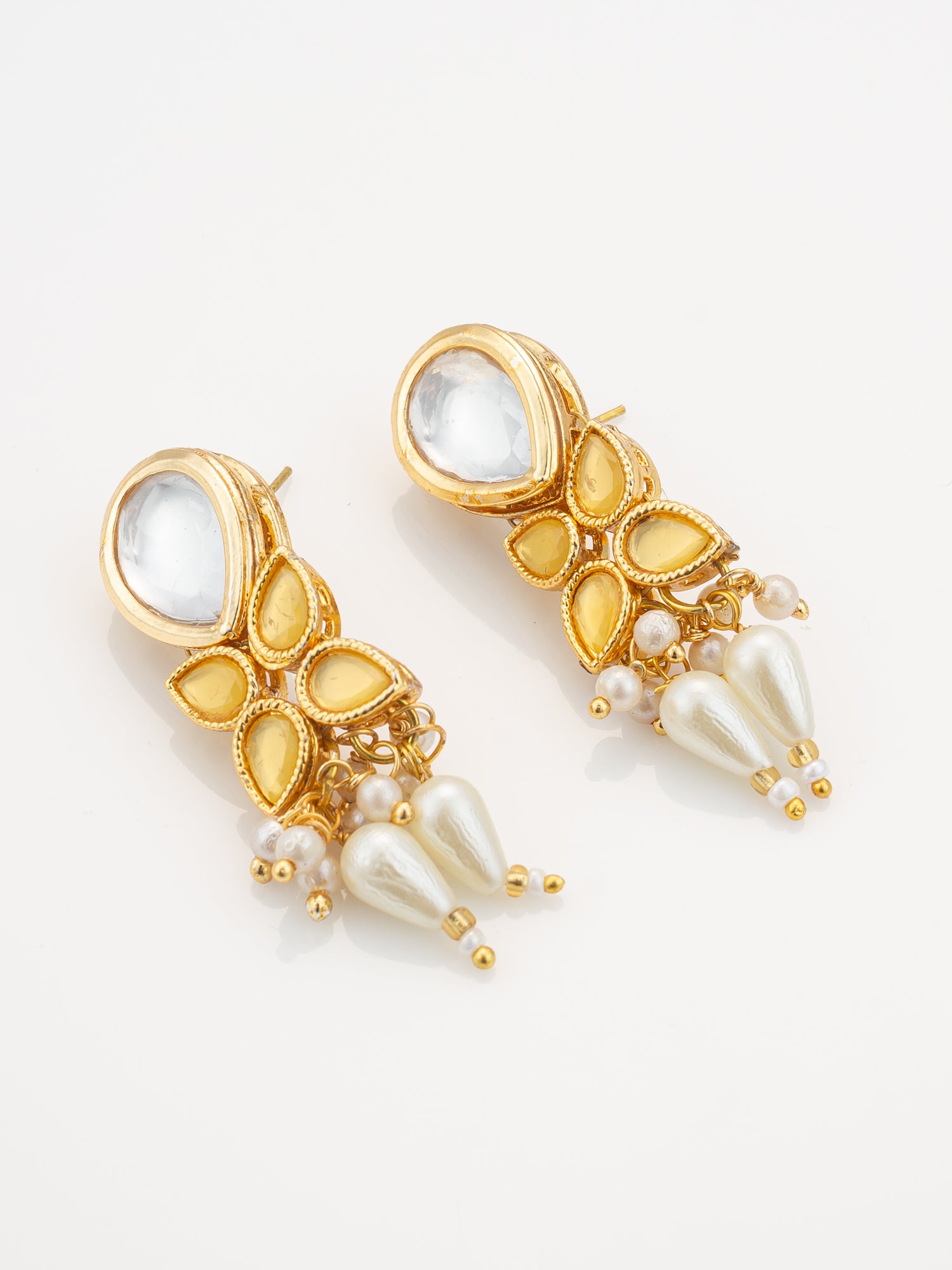 Gold Plated Kundan & Pearl Layered White Necklace Set with Earrings – View 2 | Aadita Jewelry