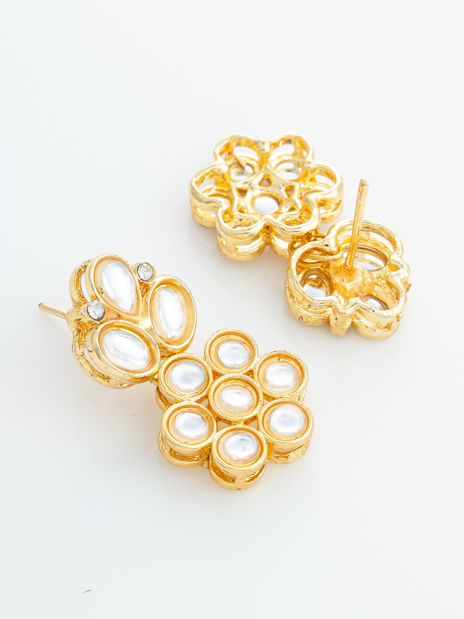 Gold Plated Floral Kundan Stud Earrings – View 3 | Aadita Jewelry